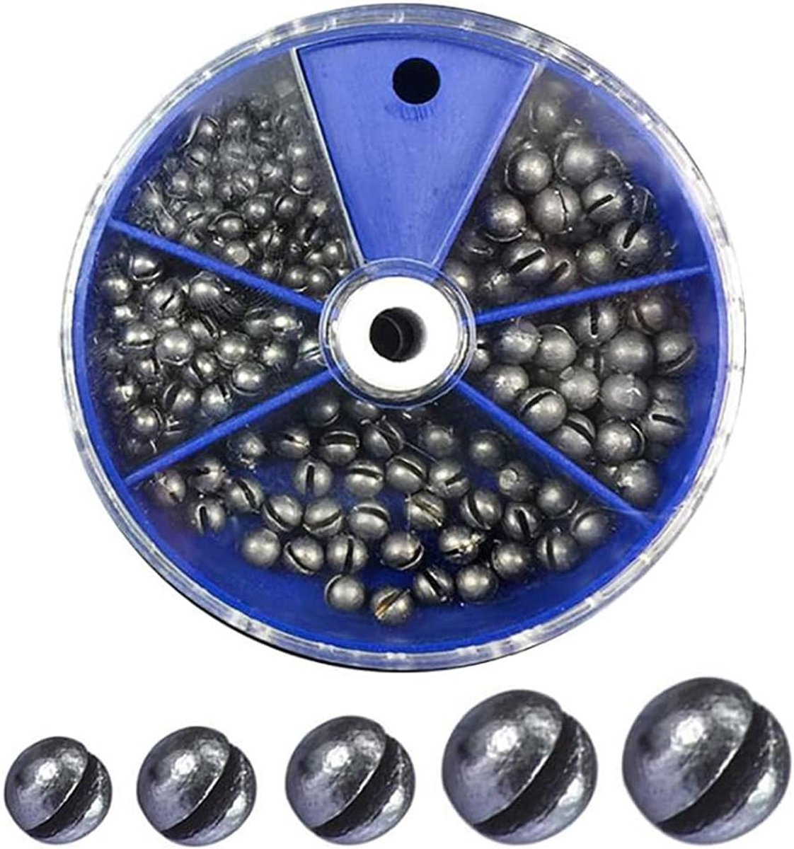 Complete Set van 205 Ronde Viskhaken met Verwijderbare Gewichten in 5 Maten voor Vissen met Dobber (0.25g/0.2g/0.8g)