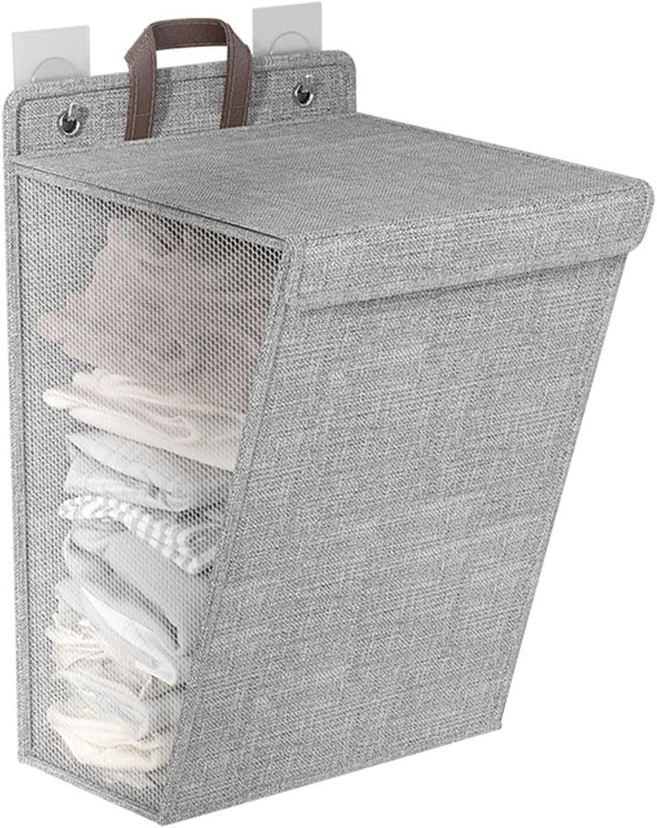 Wasmand voor huishoudelijk gebruik - Opvouwbare wasmand - Wasmand voor wandmontage - Opbergmand voor de badkamer - Grijs - 48 x 36 x 12 cm