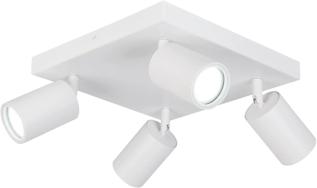 Inaki opbouwspot met 4 GU10 lichtpunten, wit aluminium/ijzer, IP44 spatwaterdicht, lamp niet inbegrepen, verstelbaar