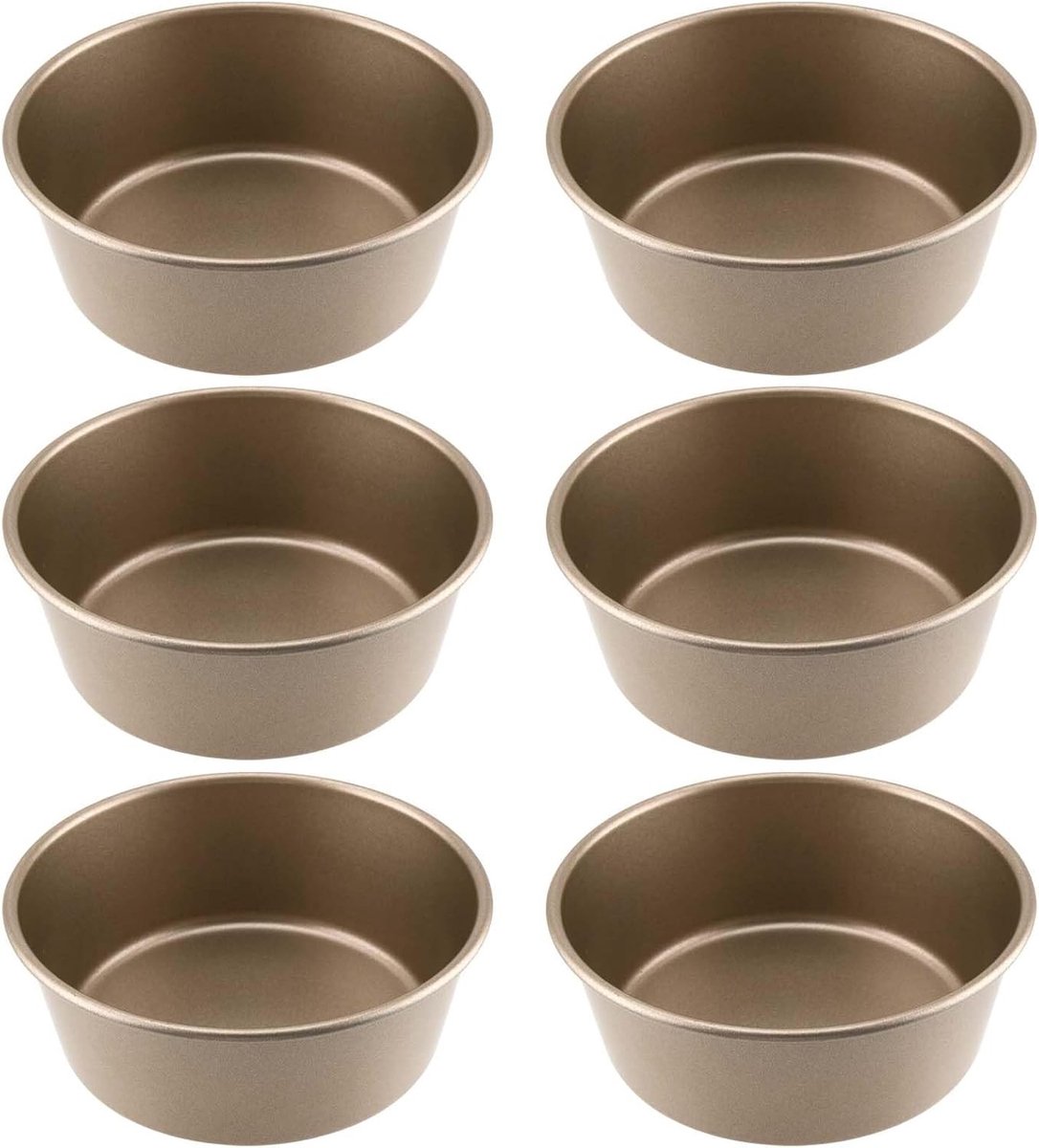 Set van 6 ronde bakvormen van 10 cm van koolstofstaal met antiaanbaklaag voor taarten, brownies en muffins