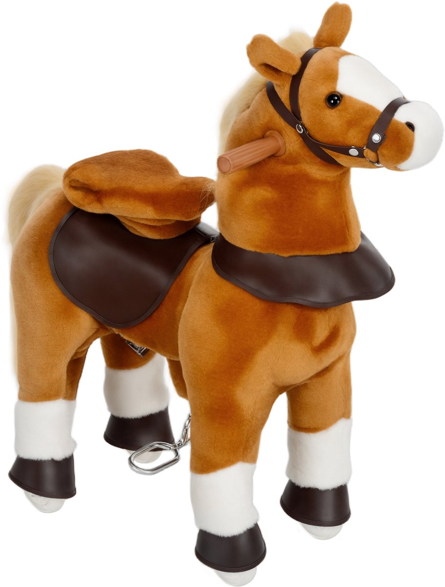 Kinderrijpaard met wielen - verhoogd zadel - voor kinderen van 3 - 5 jaar - draagvermogen 60 kg - 70 x 28 x 70 cm - bruin