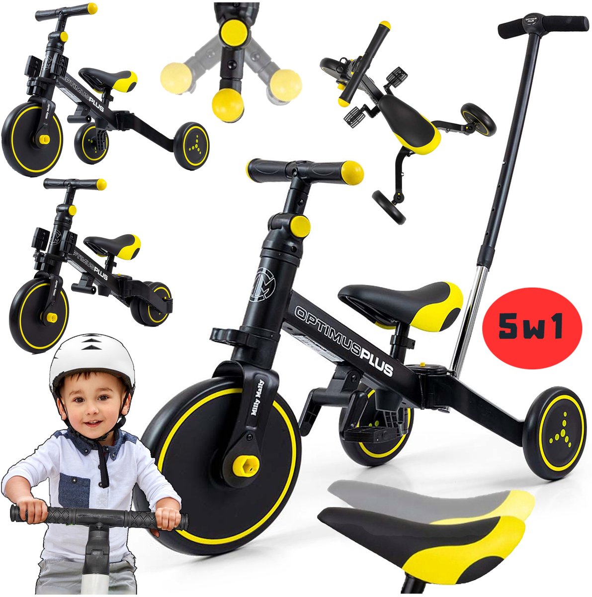 Milly Mally Optimus Plus 5-in-1 Loopfiets met Duwstang & Pedaaltjes