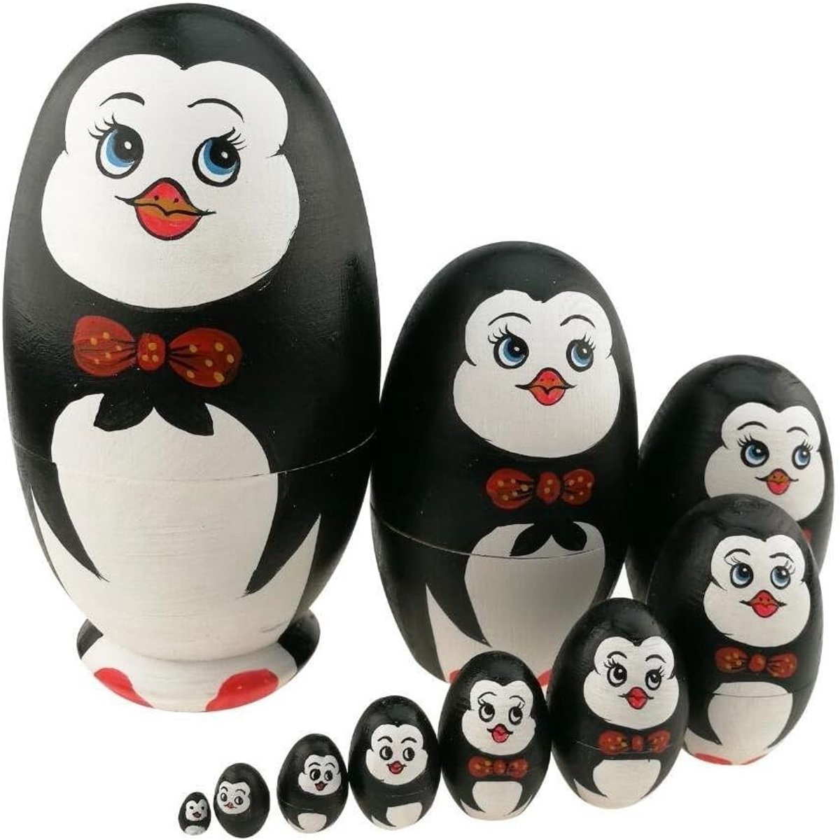 Set van 10 schattige dieren thema houten nestpoppen in ei-vorm, perfect als speelgoed voor kinderen en originele cadeau-ideeën.