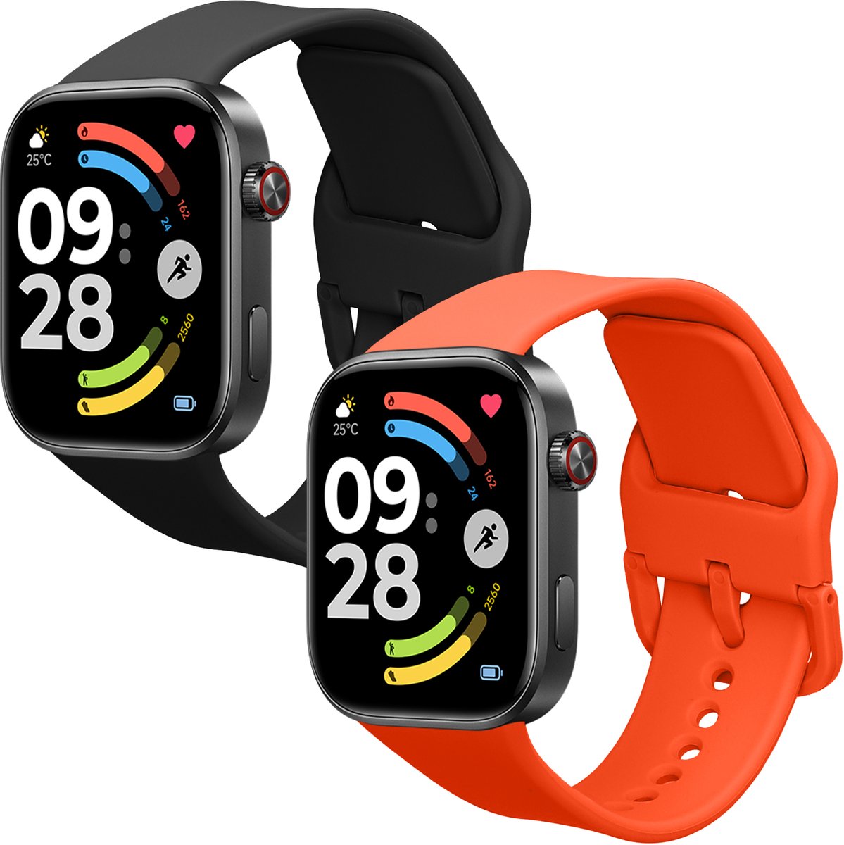 kwmobile 2x horlogebandjes geschikt voor Xiaomi Redmi Watch 6 / Redmi Watch 5 bandje - Smartwatch bandjes van TPU - Activity tracker horloge band in oranje / zwart