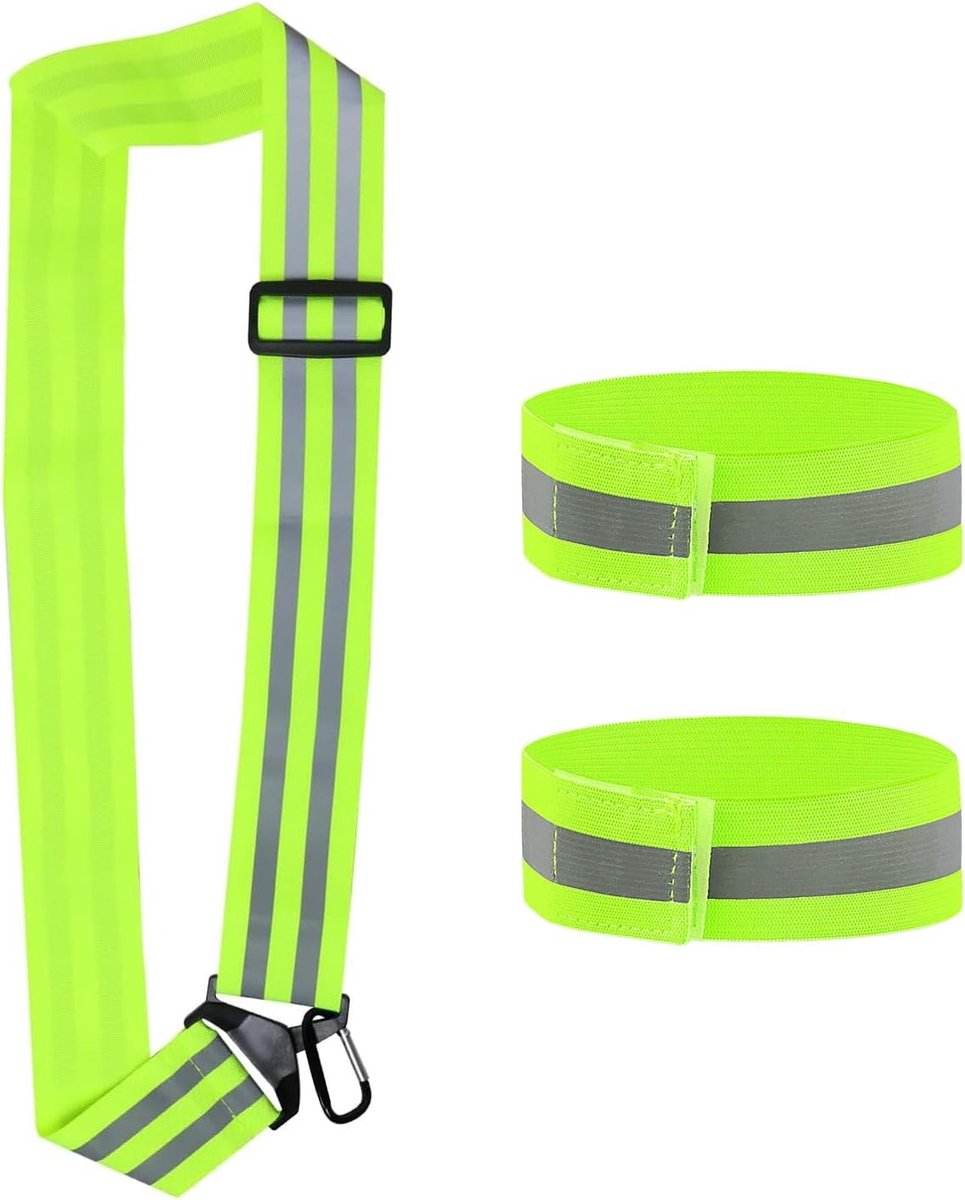 Reflecterende uitrustingsset met verstelbare sjerp en 2 armbanden voor veiligheid bij wandelen, hardlopen en fietsen 's nachts