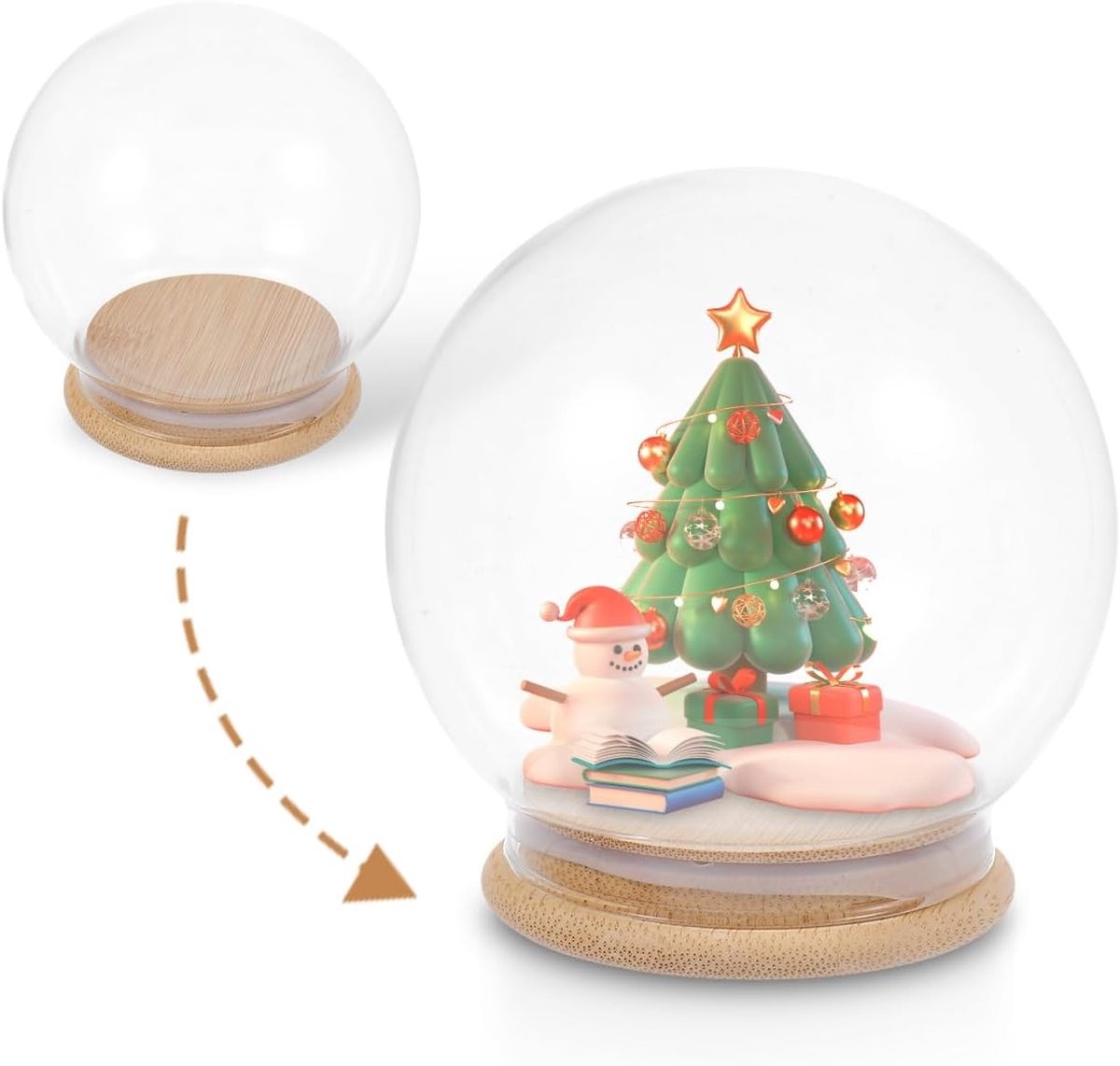 Glazen stolp met bamboe voet voor sneeuwbol ontwerp, feestelijke decoratie voor planten, figuren en verzamelobjecten