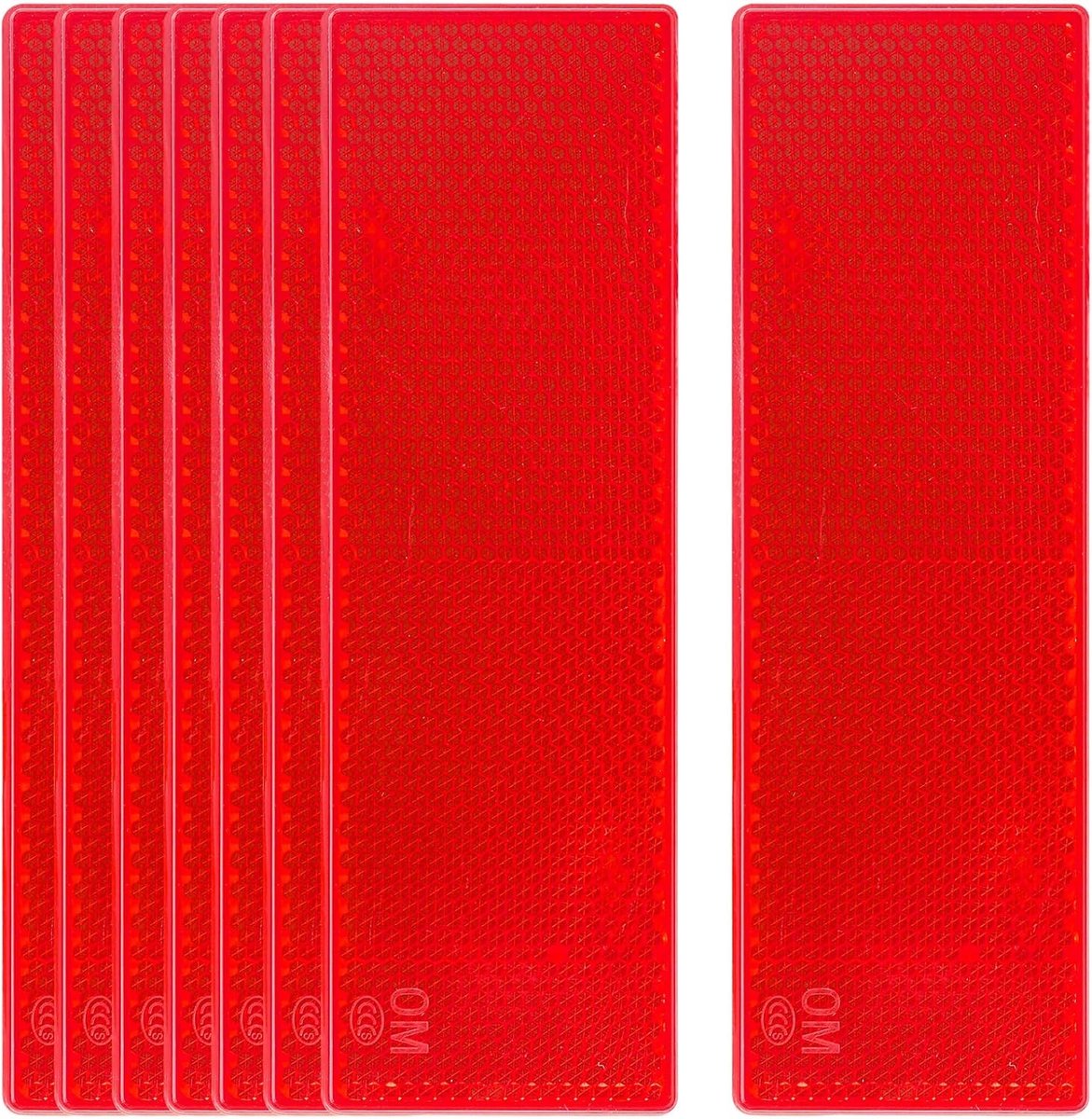 Set van 8 Zelfklevende Kat-Oog Reflectoren in Rood, 70 x 30 mm voor Poorten, Hekken en Voertuigen