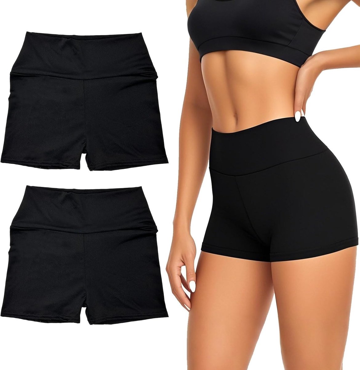 Hoogwaardige 2-delige Hoge Taille Sportshorts voor Dames - Ideaal voor Yoga, Fietsen en Pilates met Comfortabele Pasvorm en Opaque Stof