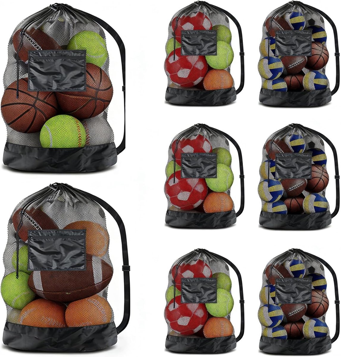 Extra grote netvakken voor sportballen, teamtas met trekkoord en ritsvak, ademende opslag met verstelbare riem, 101,6 x 76,2 cm