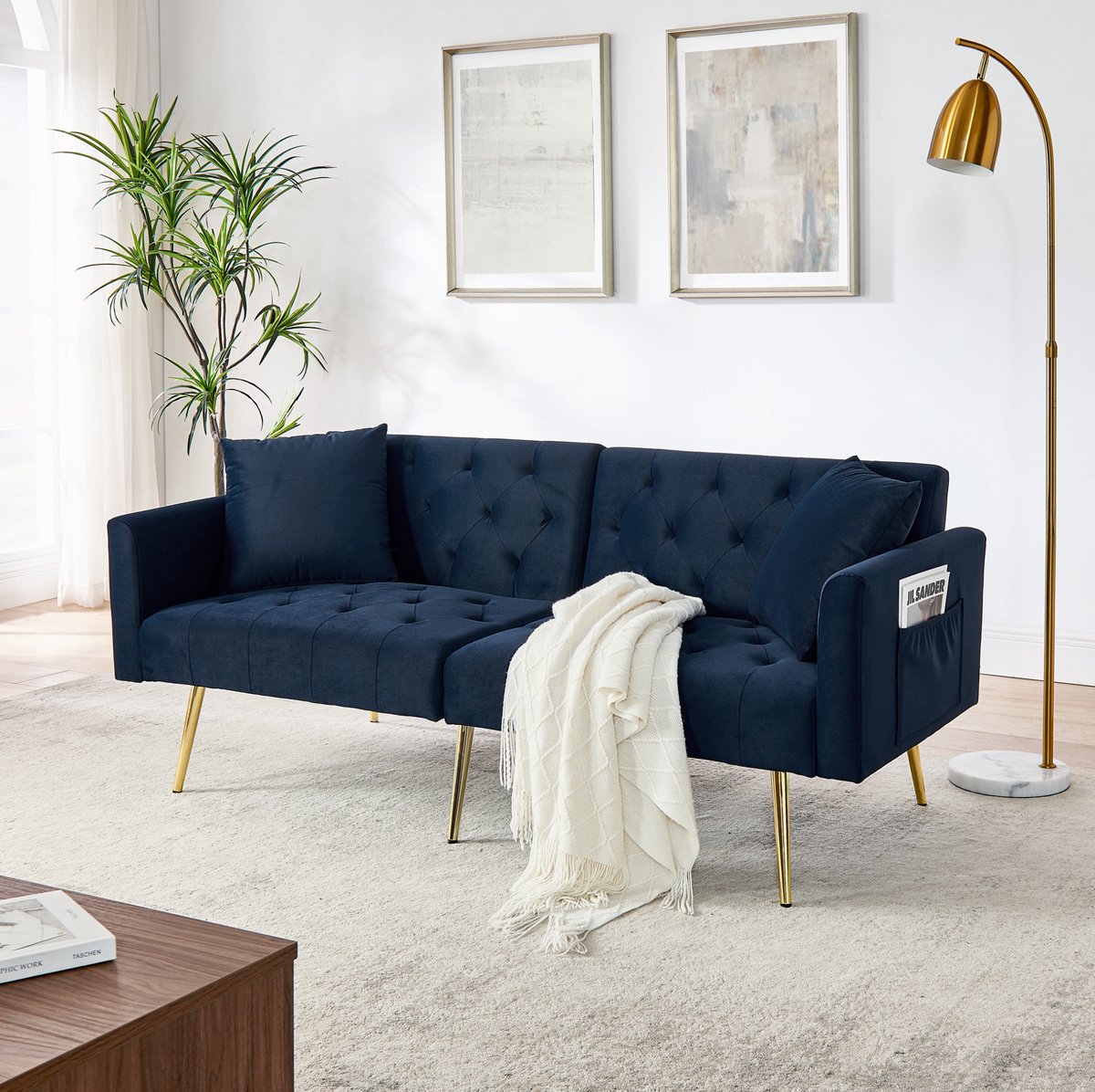 MODFU - Slaapbank - Verstelbare Rugleuning - Velvet - Blauw - 2 Kussens
