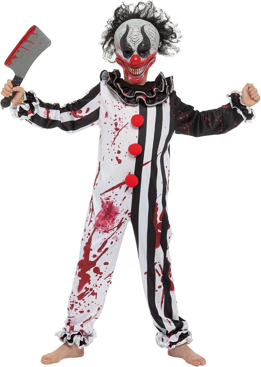 Horror Slasher Clownkostuum voor Kinderen - Griezelig Kostuum voor Halloween, Verkleedpartijen en Themapartijen