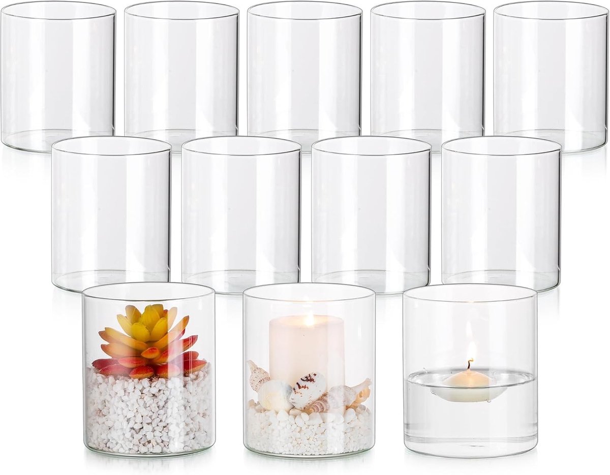 Set van 12 Cylinder Drijvende Kaarsenhouders voor Stompkaarsen en Bloemen, Gepolijst en Perfect voor Bruiloften en Tafeldecoratie