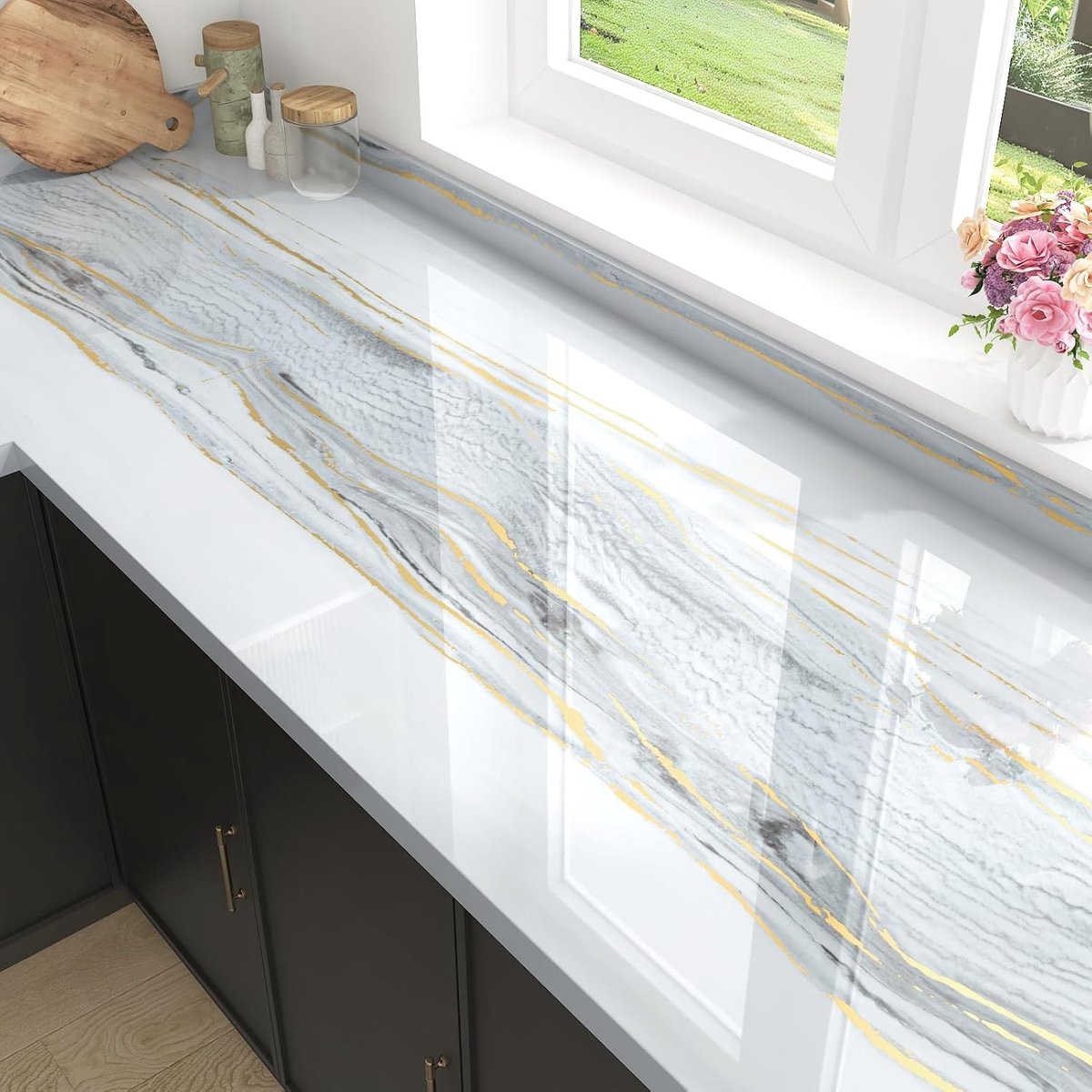 Marmerlook zelfklevend vinyl voor keukenwerkbladen en meubels - Waterdicht, glad en eenvoudig aan te brengen - 60cm x 300cm