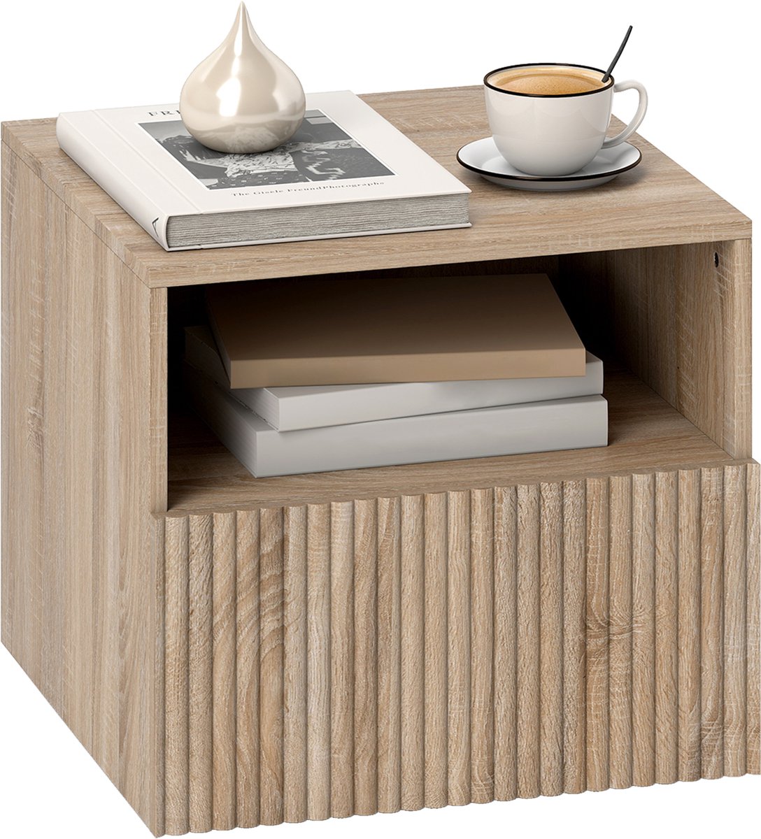 Homcom Nightstand-Spaanplaat, MDF-40L x 39,5B x 35H cm-Natuurhout