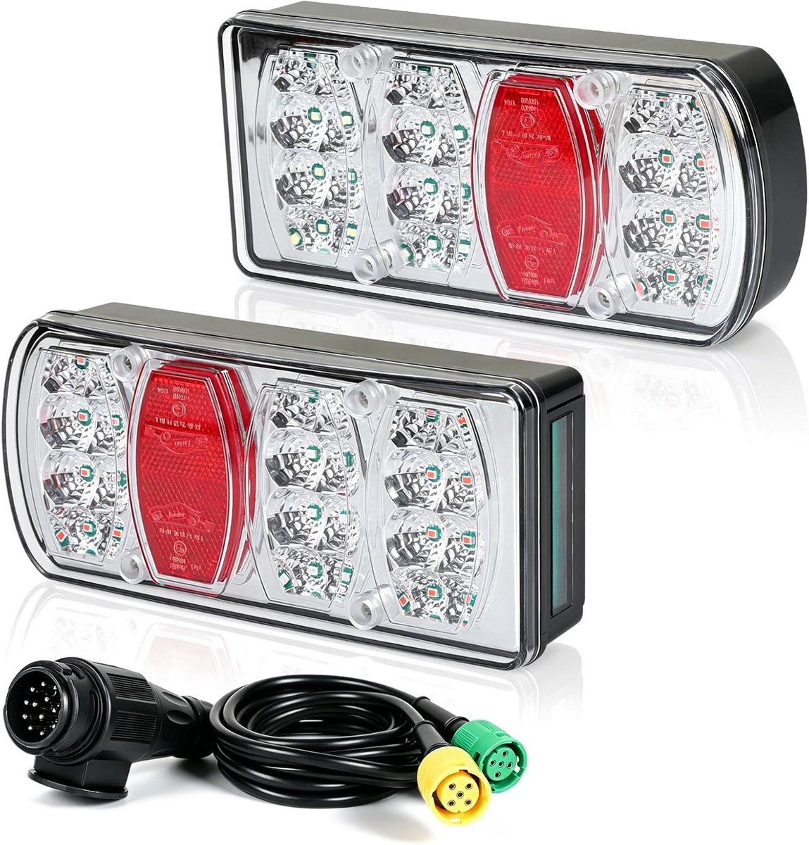 Multifunctionele LED Trailer Achterlichten Set 12V-24V met 5 m Bedrading, 13-Pins, IP65 Waterdicht en E-Mark Goedkeuring