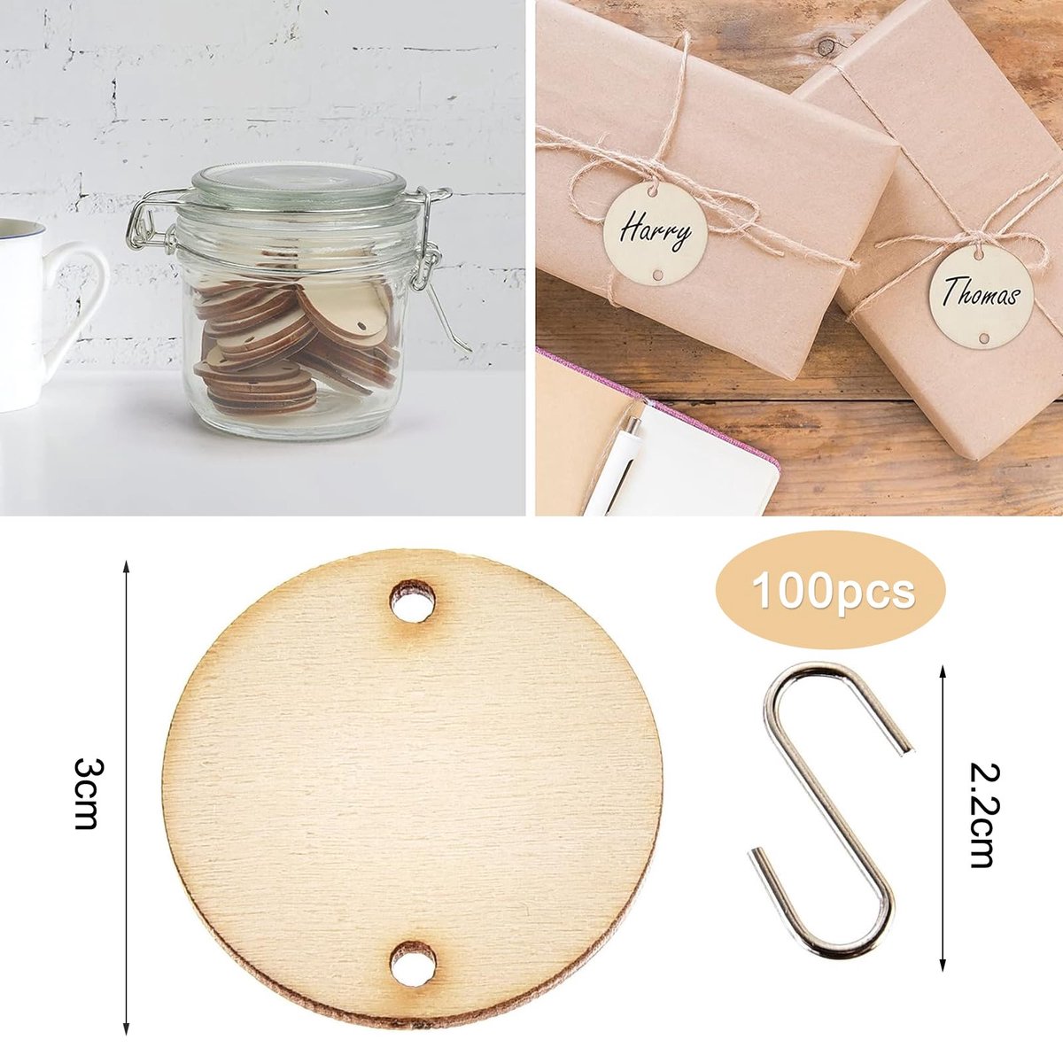KHIRY Kalenderbord 100 stuks houten verjaardagskalender Eeuwigdurende houten kalender met ronde houten schijven en - ShopVlot