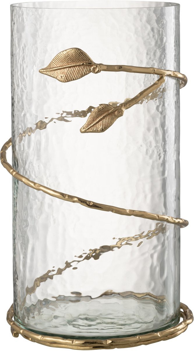 J-Line vaas Blad Lang - glas/ijzer - transparant/goud - 34 cm hoog