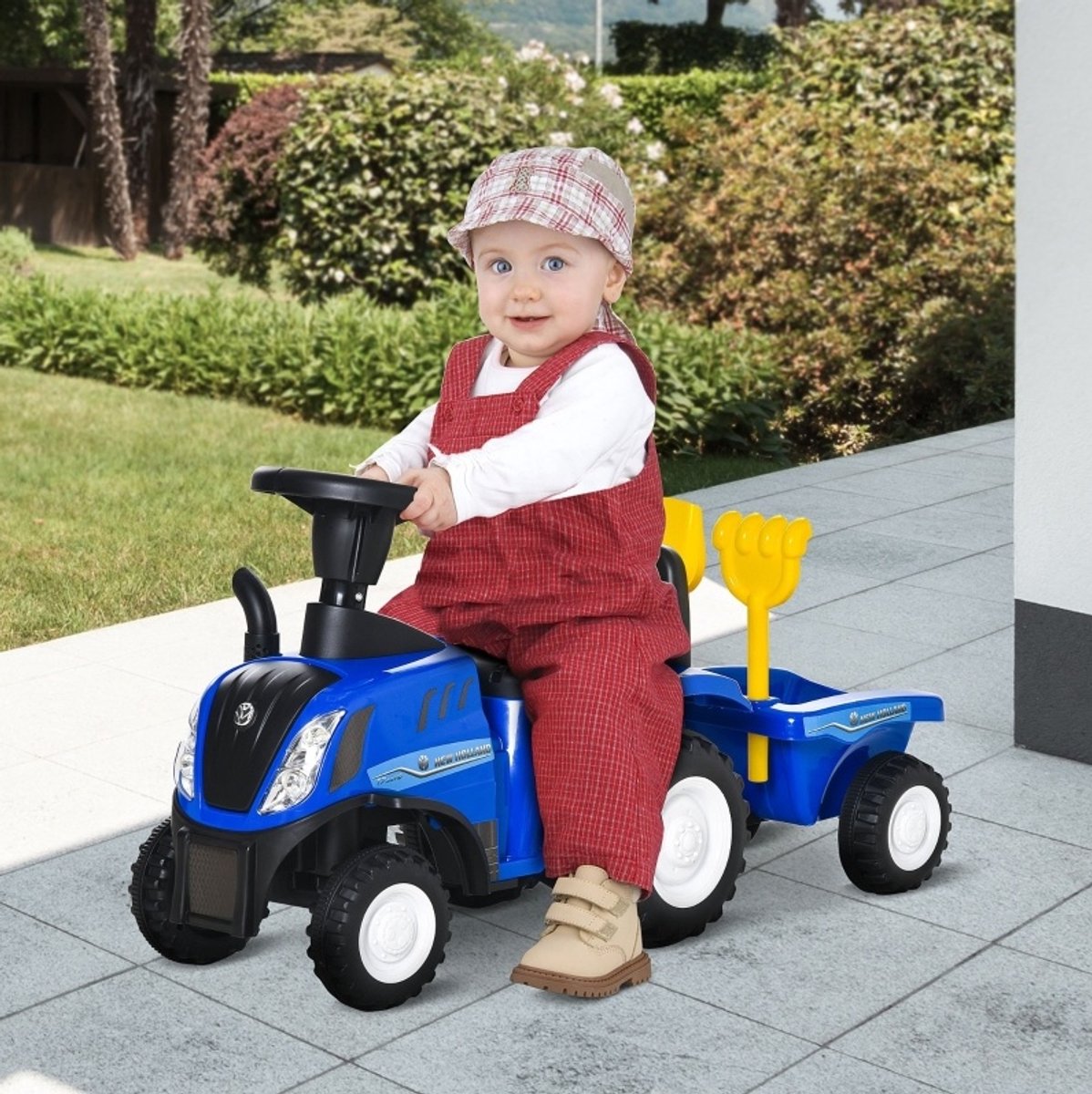 MODFU - Rijdtractor Met Aanhanger - Claxon - Zandspeelgoed - Kunststof Metaal - Blauw