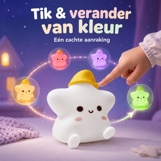 Eurocatch LED Nachtlampje Ster - Kinderlamp Dimbaar - Siliconen - Oplaadbaar - Babykamer Kinderkamer - Little Star van eurocatch — afbeelding 2