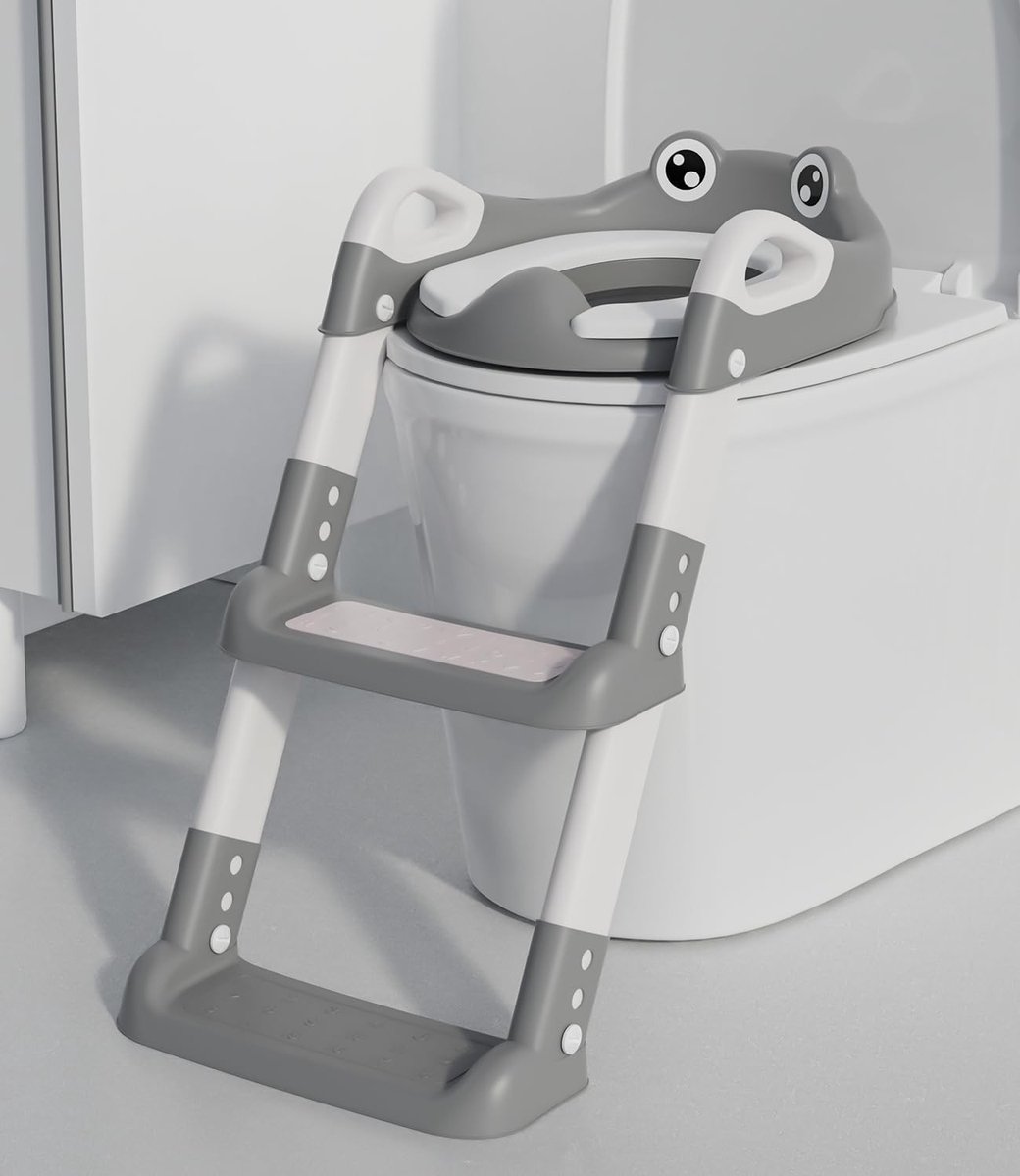 Opvouwbaar potje - Kikker/Grijs - Kinder toiletbril met trap en PU-bekleding - Verstelbaar en antislip - Voor kinderen