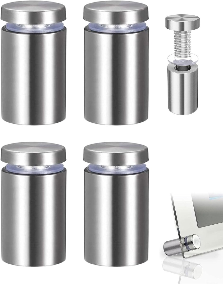 Afstandshouder voor Wandmontage - 4 Stuks Edelstaal voor Glas, Spiegel en Acryl Displays (19×30 mm)