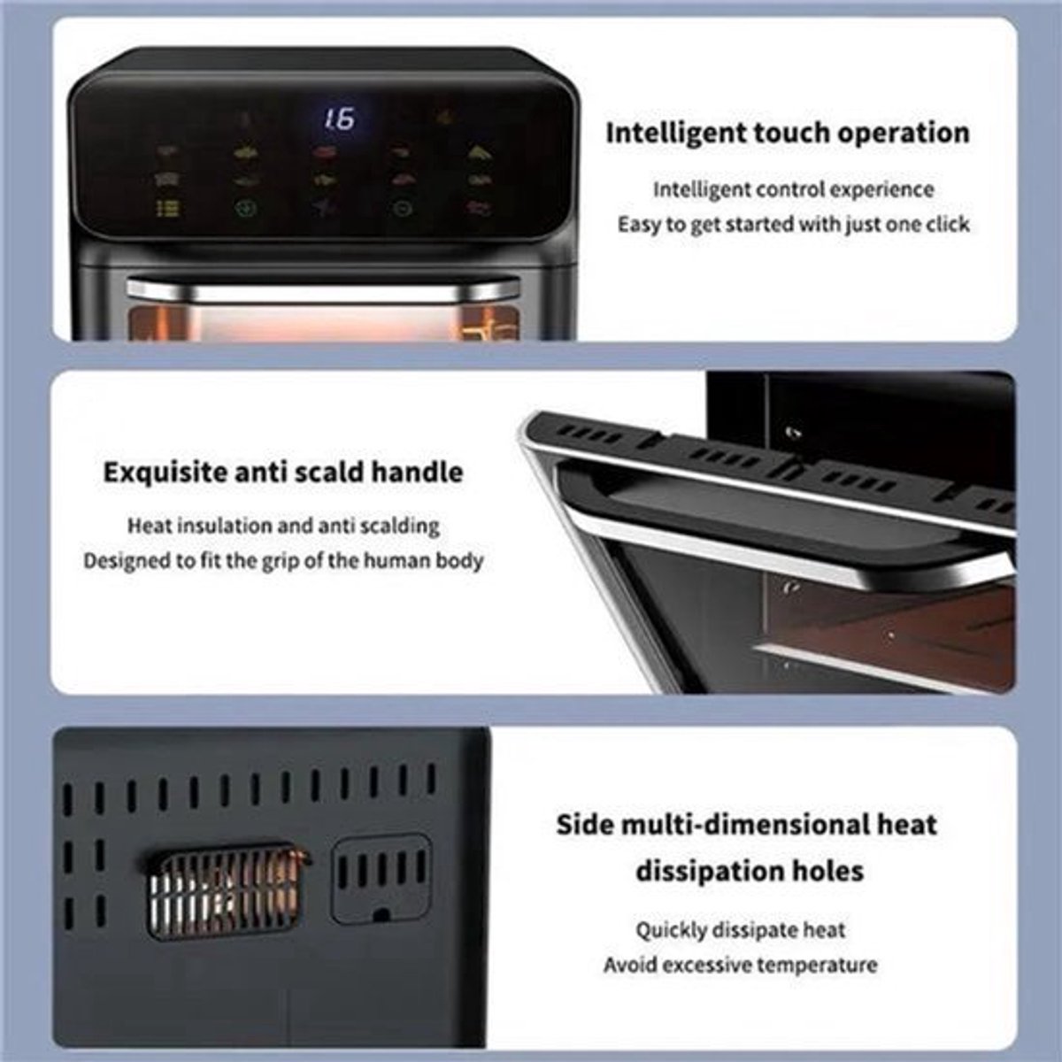 Heteluchtfriteuse – Airfryer - Airfryer Oven - 12L - 1350W - LED Touchscreen - Olievrije Heteluchtfriteuse - Multifunctioneel Convectoroven - Kijkvenster - Grote Capaciteit - Zwart