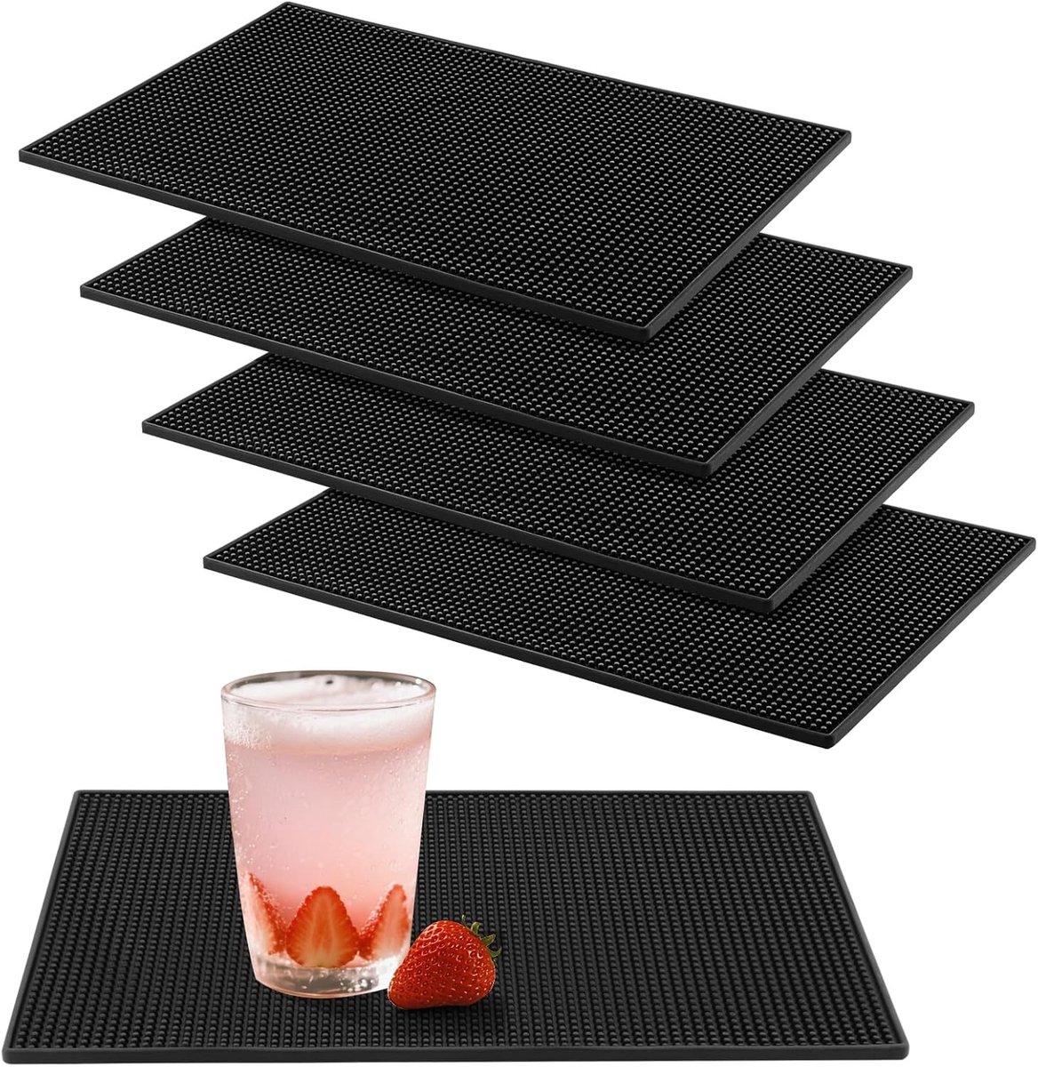5-delige set van 45 x 30 cm zwarte rubberen serveermatten voor keuken, cafés en restaurants, ideaal voor vocht en morsen