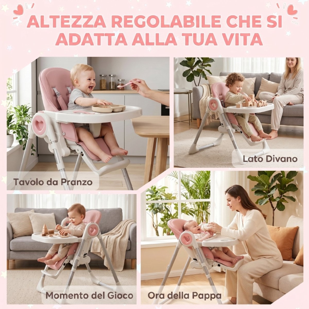 Hoge kruk - babystoel - babyvoedingsstoel - eetstoel - opvouwbare stoel - met dienblad - gemakkelijk schoon te maken - met voetensteun - in hoogte verstelbaar - woonaccessoires - geschikt voor baby’s van 6-36 maanden (roze, 75*55 cm) – foto 6