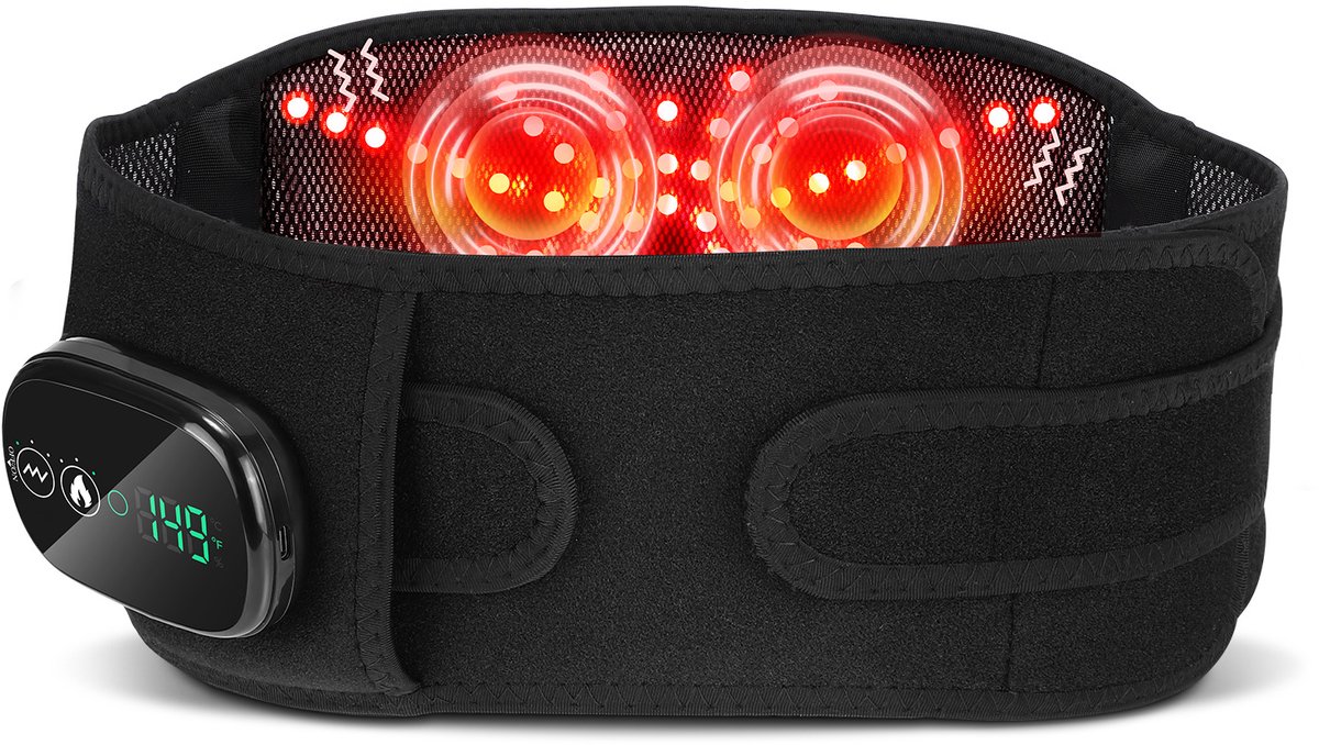 Draadloze verwarmde massagegordel voor de taille ter verlichting van lage rugpijn, rugmassage, acupressuurmassage, lendensteungordel ter verlichting van rugpijn, ischias, lage rugpijn, menstruatiekrampen en als verwarmingskussen.