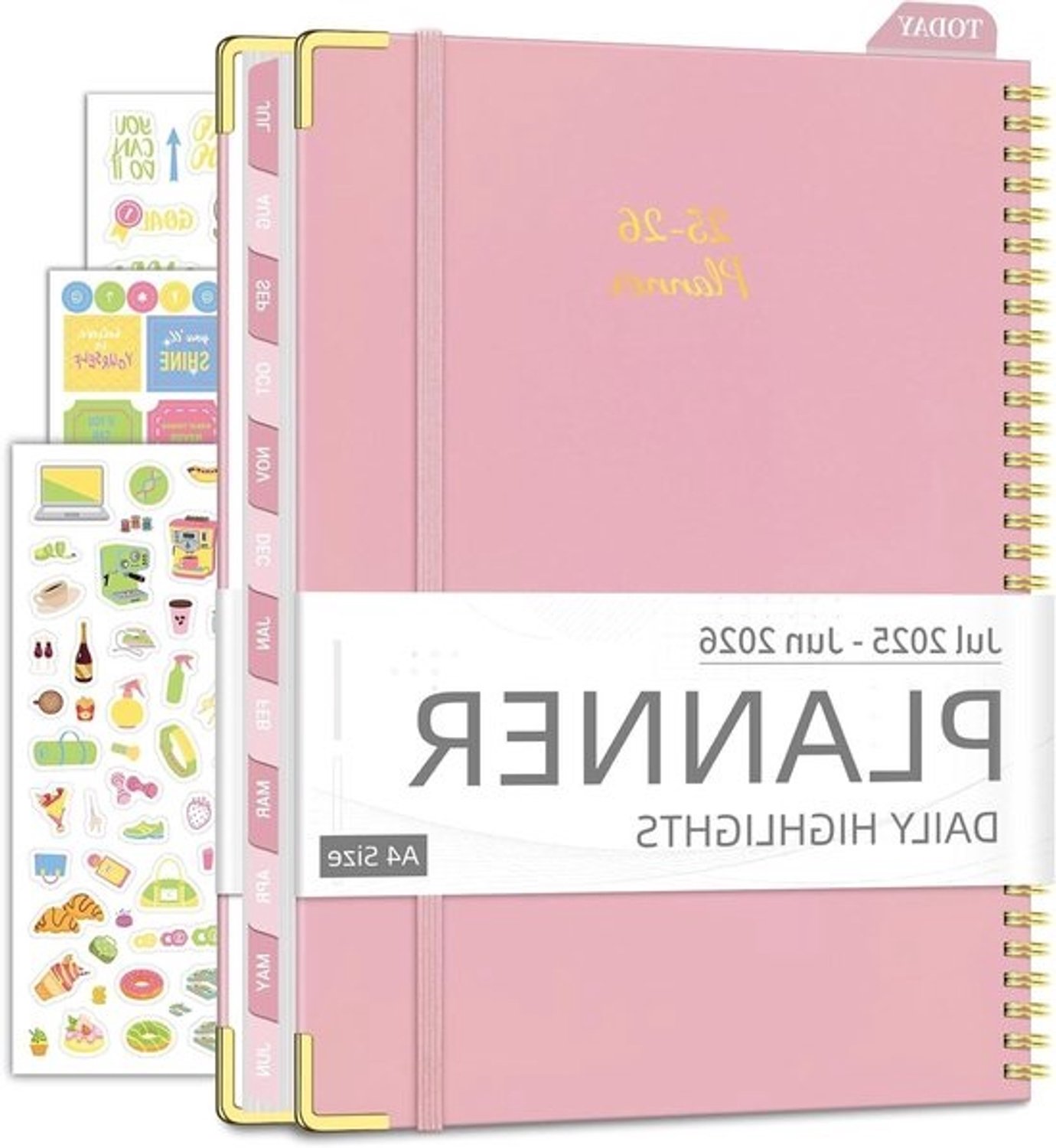 Dagplanner - 2025-2026 - Agenda- en planner - Voor dagelijkse planning - Met verticale kolomweergave - 8.5 x 11 inch - Roze
