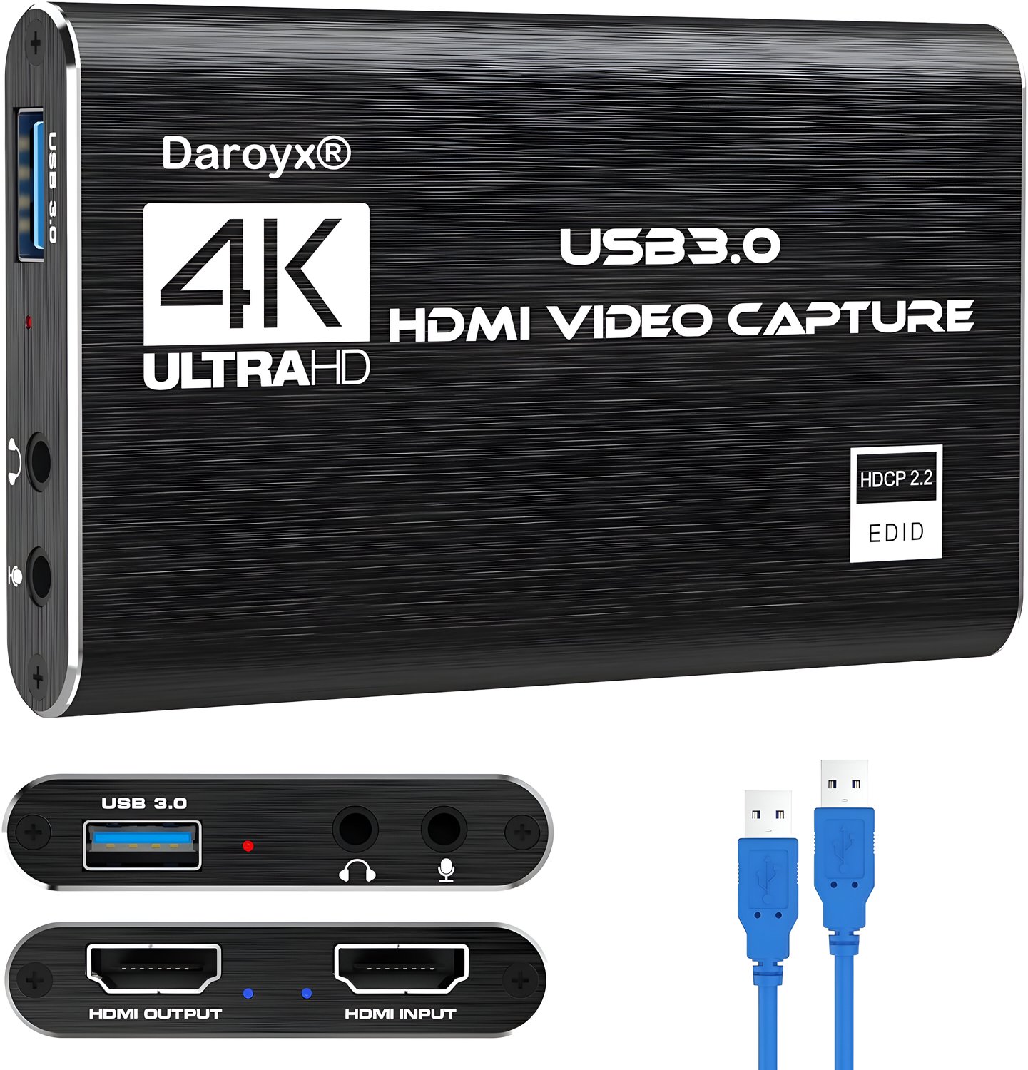 Daroyx® VCC4K Pro2 Video Capture Card - USB-A 3.0 - HDMI 4K@60Hz - Game Capture voor PC, Mac, PS4, PS5, Nintendo, Xbox en meer - Zwart