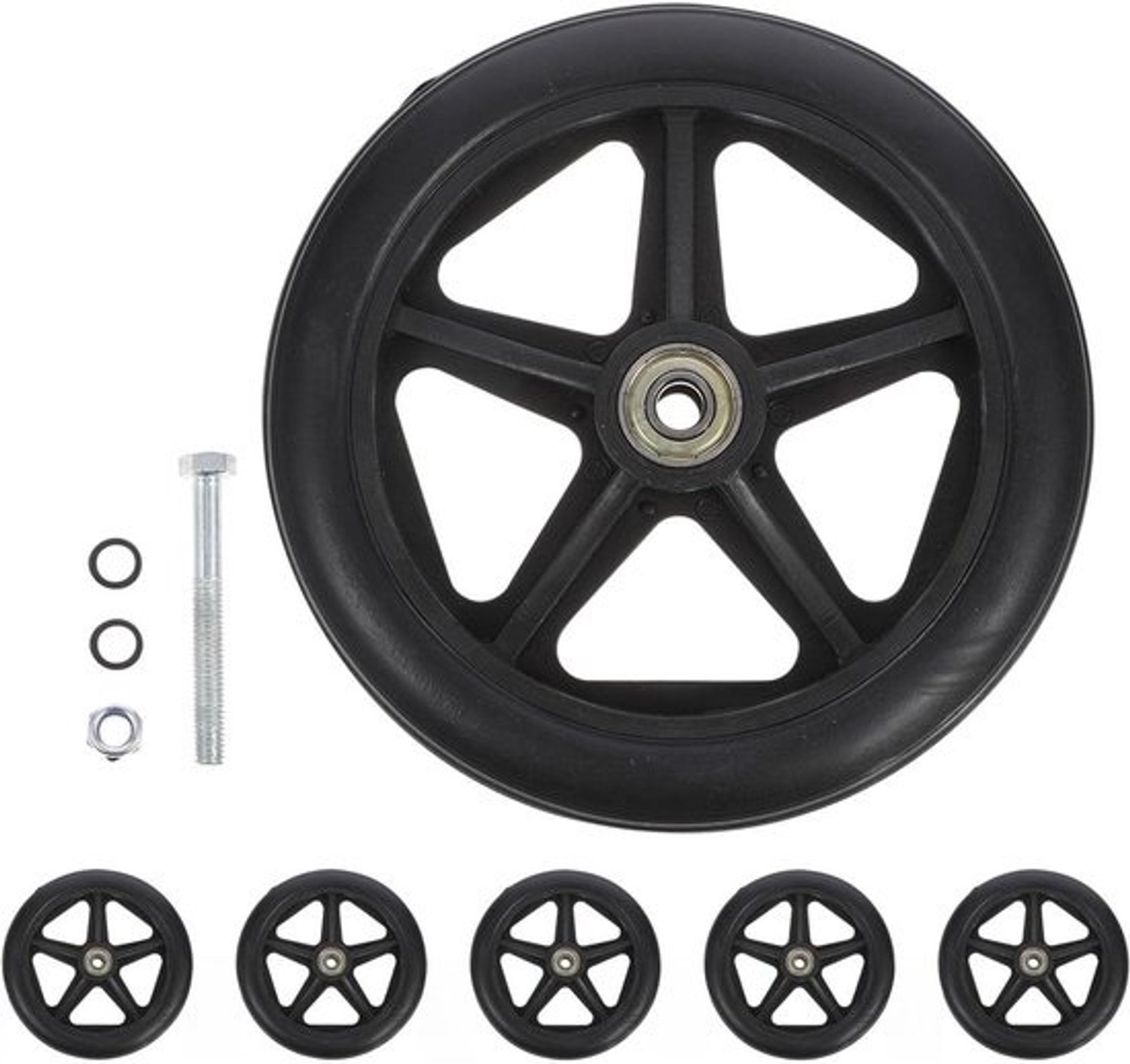 Vervangende rollatorwielen - Wielen voor rollatoronderdelen - Verbeterde mobiliteit - Geluidsarme precisielagers - 6 inch set - Zwart