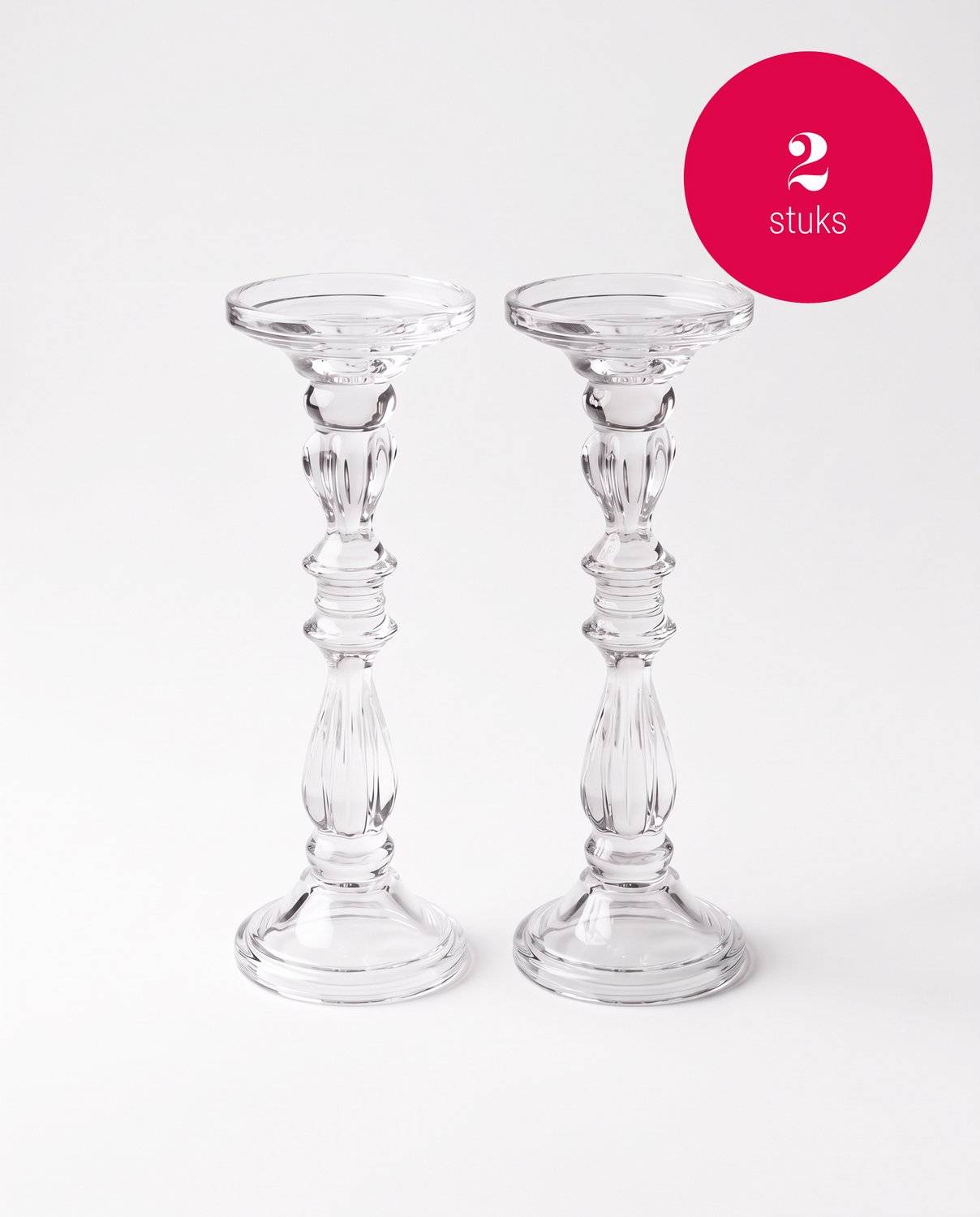 vtwonen Kandelaars - Glas - Transparant - Set van 2 - 9,9 x 25 cm Niet van toepassing