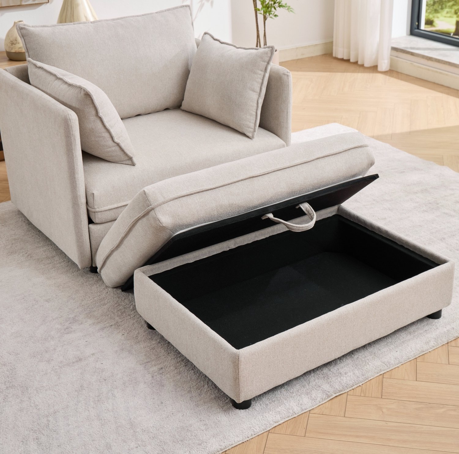 STILVORA Fauteuil 1-Zits - Met Opberghocker En Armleuningen - Voor Woonkamer, Werkkamer En Kleine Ruimtes - Fluweel Beige