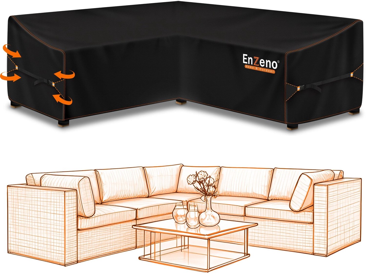 Duraxl Tuinmeubelhoes - L-vorm - 255 x 255 x 87 cm - Waterdicht - Zwart