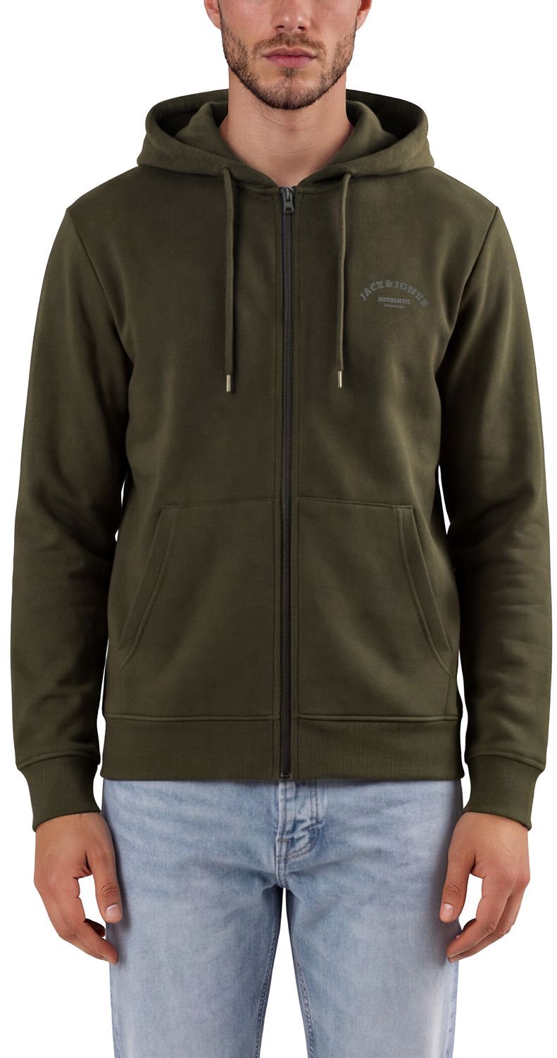 Jack & Jones Heren Sweatjack JJAUTHENTIC SWEAT ZIP HOOD regular fit Olijf L Volwassenen Hoodiejacket - Sweatvest