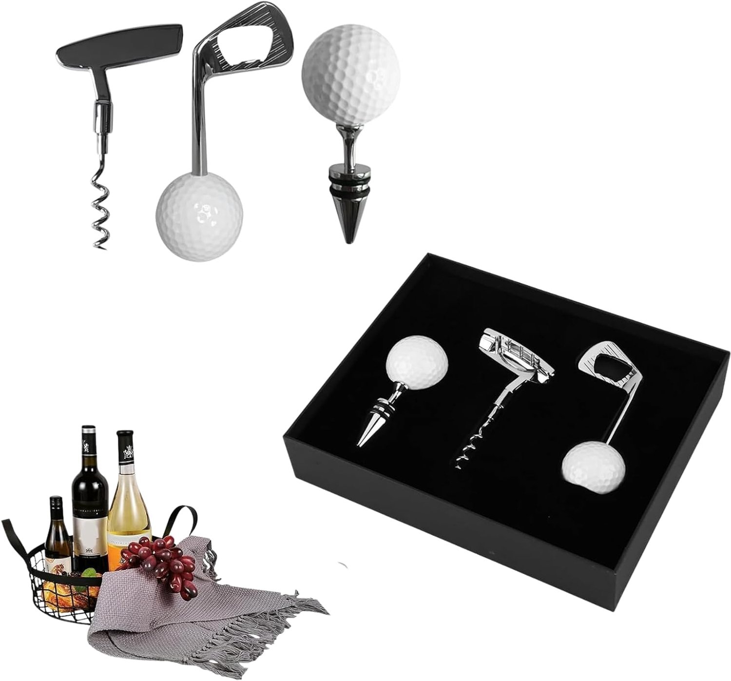 Wijnopenerset - golfclub ontwerp - zinklegering - ergonomisch en comfortabel in gebruik - ServiceTopper