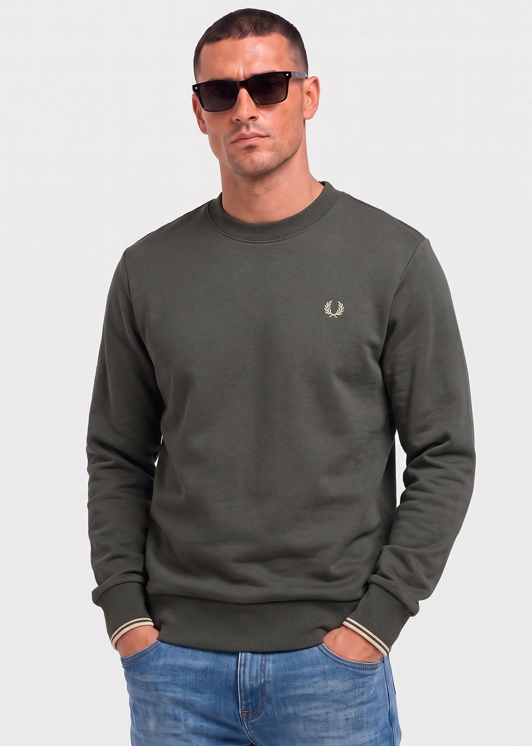 Fred Perry Crew neck sweatshirt field oatmeal Groen