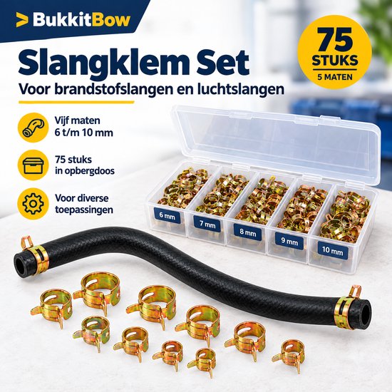 BukkitBow - Metalen Slangklemmen - Verzinkte Veerklemmen in Opbergdoos - Assortiment Slangklemmen 6 t/m 10mm voor Brandstof en Luchtslangen - Set van 75 Metalen Slangklemmen van Merkloos — afbeelding 4