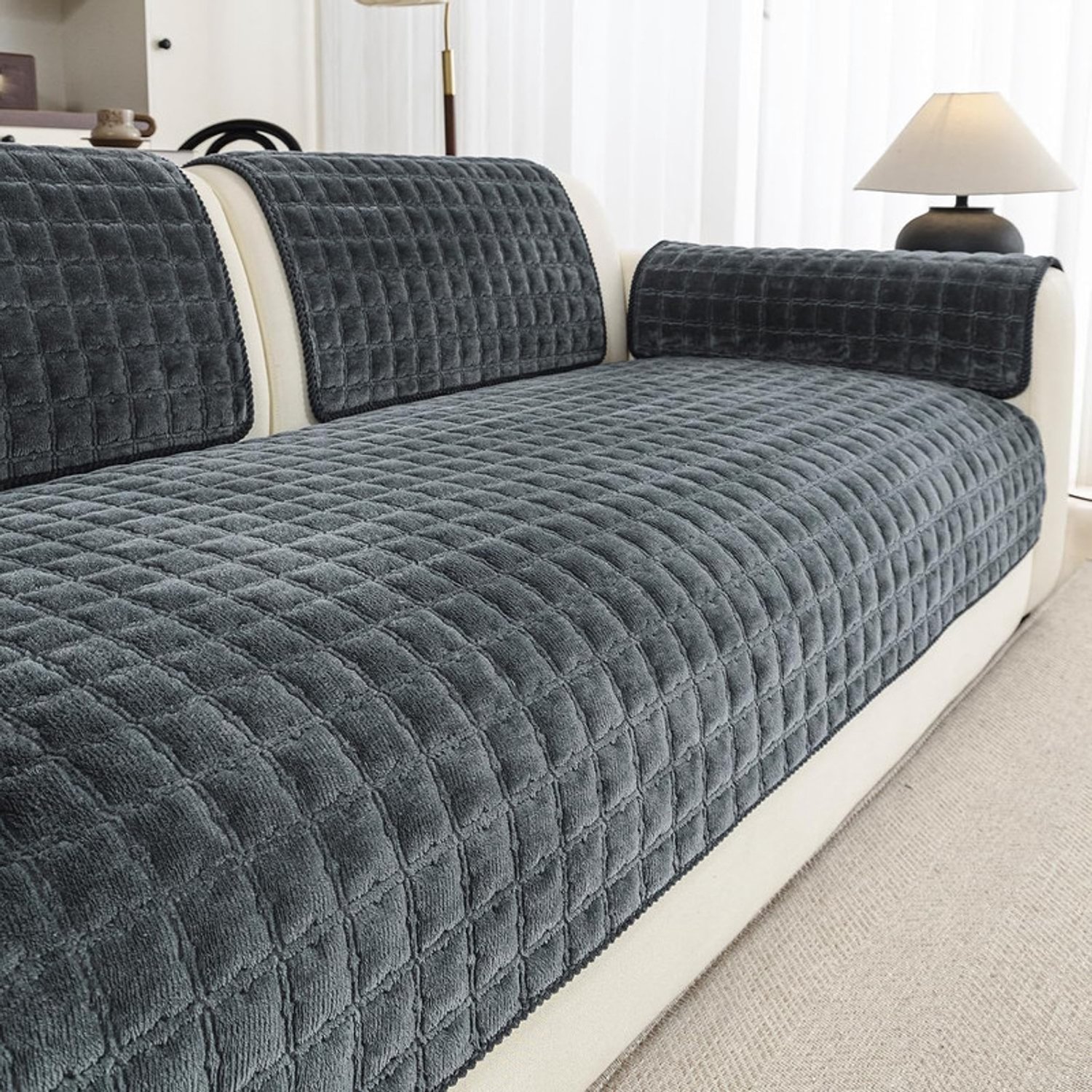 Yashumito Bankhoes van Flanel - 70 x 210 cm - Donkergrijs - Antislip - Wasbaar - Universele Meubelbeschermer voor 2-3-4 Zitsbank - Per Stuk