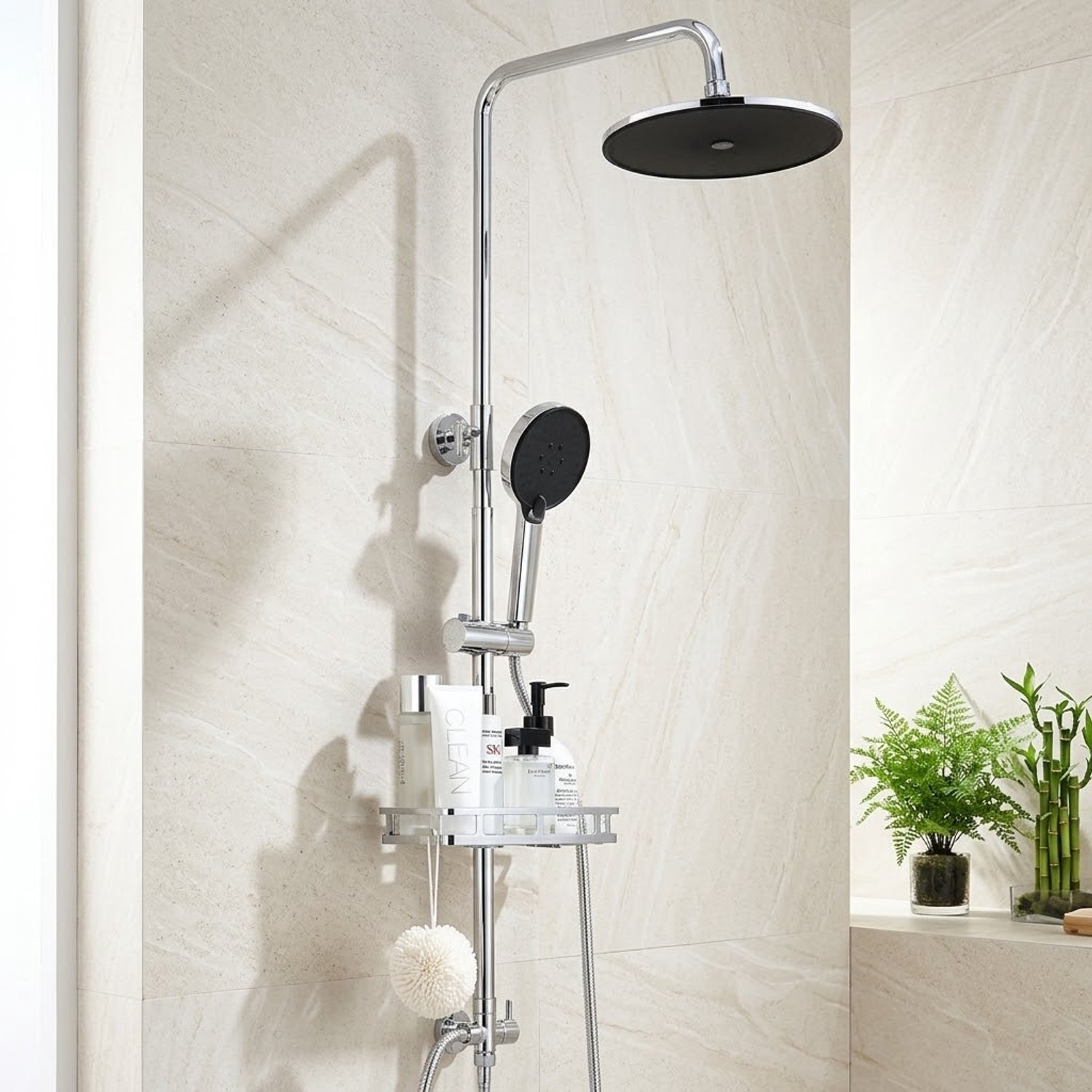 Auralum Max Douchesysteem Regendouche - Doucheset - 10 inch Douchekop - met Zelfreinigingsfunctie Douchesysteem - Inclusief Planchet - 3 Standen Handdouche - Duurzame Messing Omsteller voor Badkamer - Chroom
