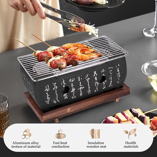 Barbecue Mini Draagbaar - Houtskool Keramiek - 480 cm2 Grilloppervlak - Zwart - Voor Buiten - Hibachi Grill — afbeelding 5