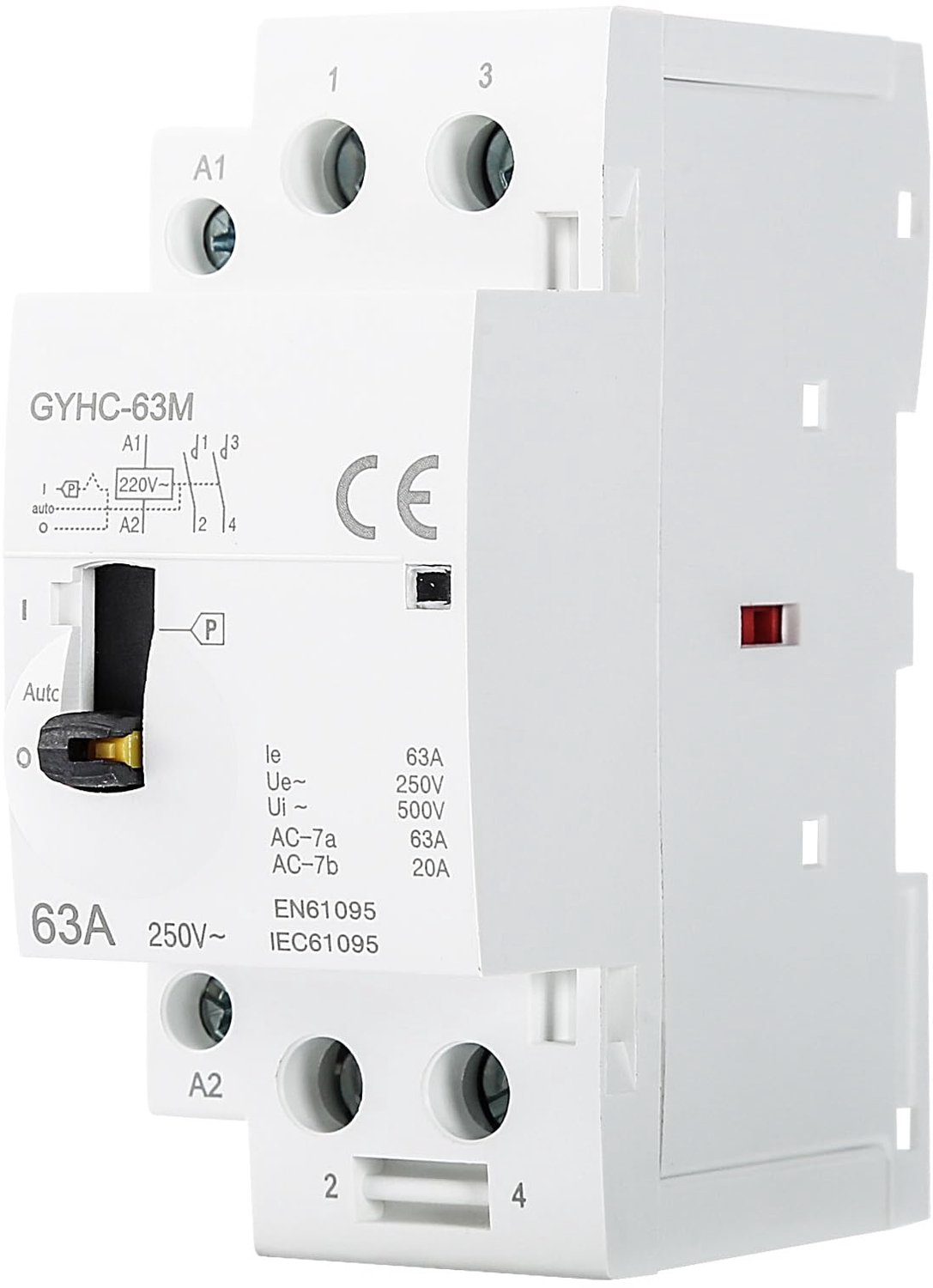 AC-beveiliging, eenfasig huishouden, AC 2P 63A 2NO 220 V DIN-rail, handmatige automatische beveiliging