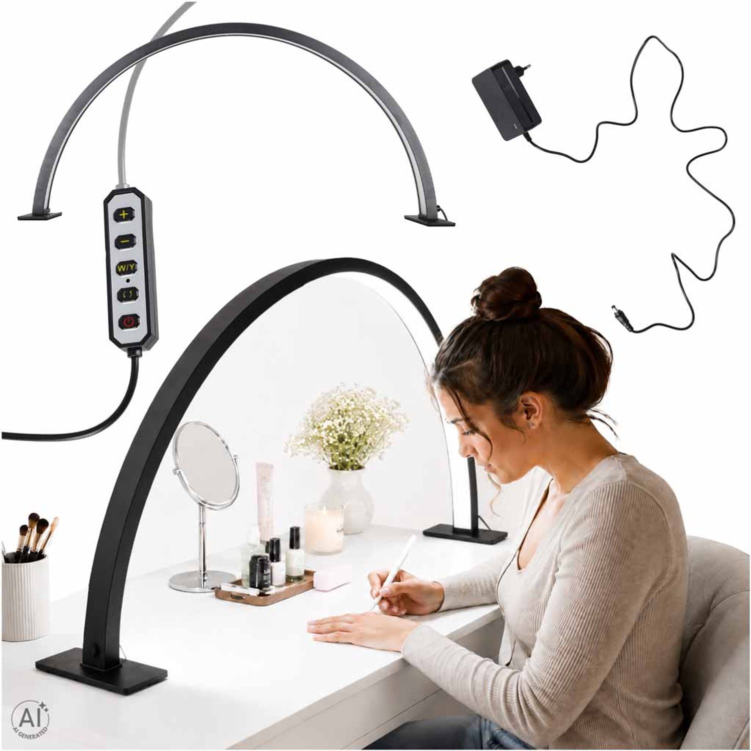 MOZY® - Manicurelamp zonder Schaduw - Boog - Zwart - 3 Lichtkleuren - 10 Helderheidsniveaus - 75 cm - LED - Booglamp - Half Moon Light - Tafellamp - Maanlamp - Nagellamp - Nagelsalon - Manicure Lamp - Make-up Lamp