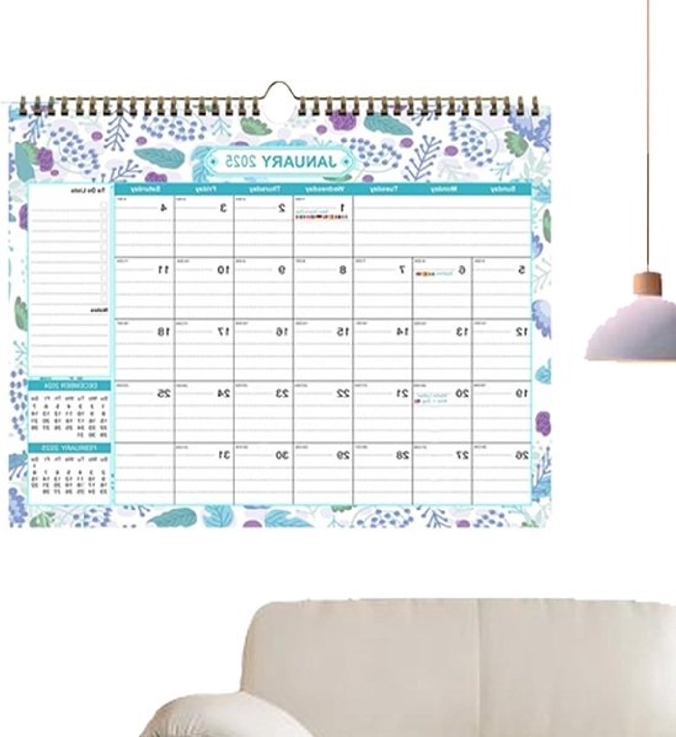 Wandkalender en planner - Jaarplanner voor aan de muur - Planning en organisatie - 18 maanden overzicht - 30 x 22 cm - Wit