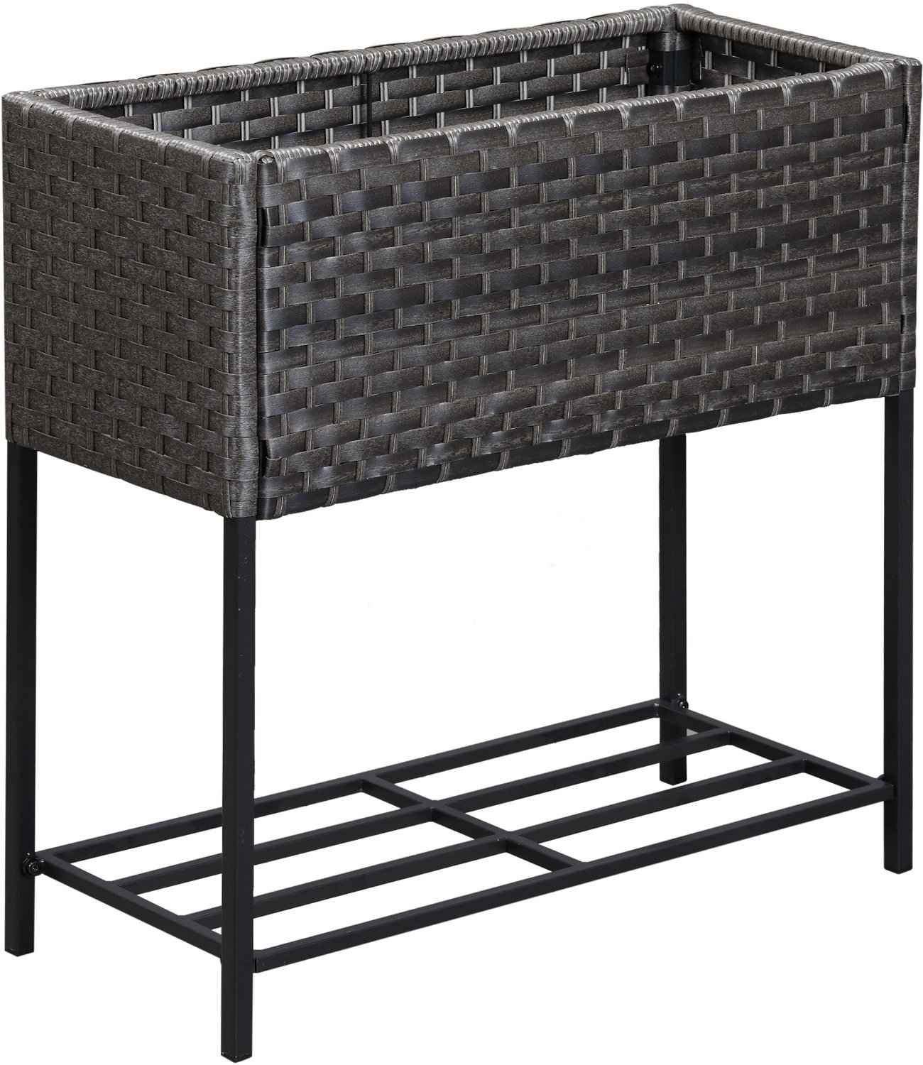 Sunona Verhoogd plantenbak van PE-rotan - Met opbergplank - 70 x 30 x 70 cm - Donkerbruin