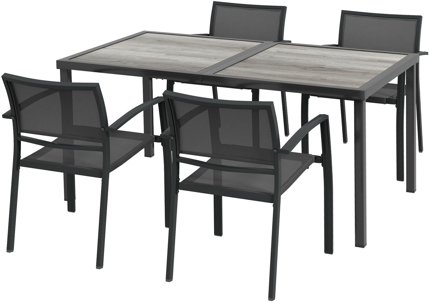 Sunona Tuinmeubelset - Met 4 stapelbare stoelen en tafel met houtmotief - 150 x 87 x 72 cm - Grijs