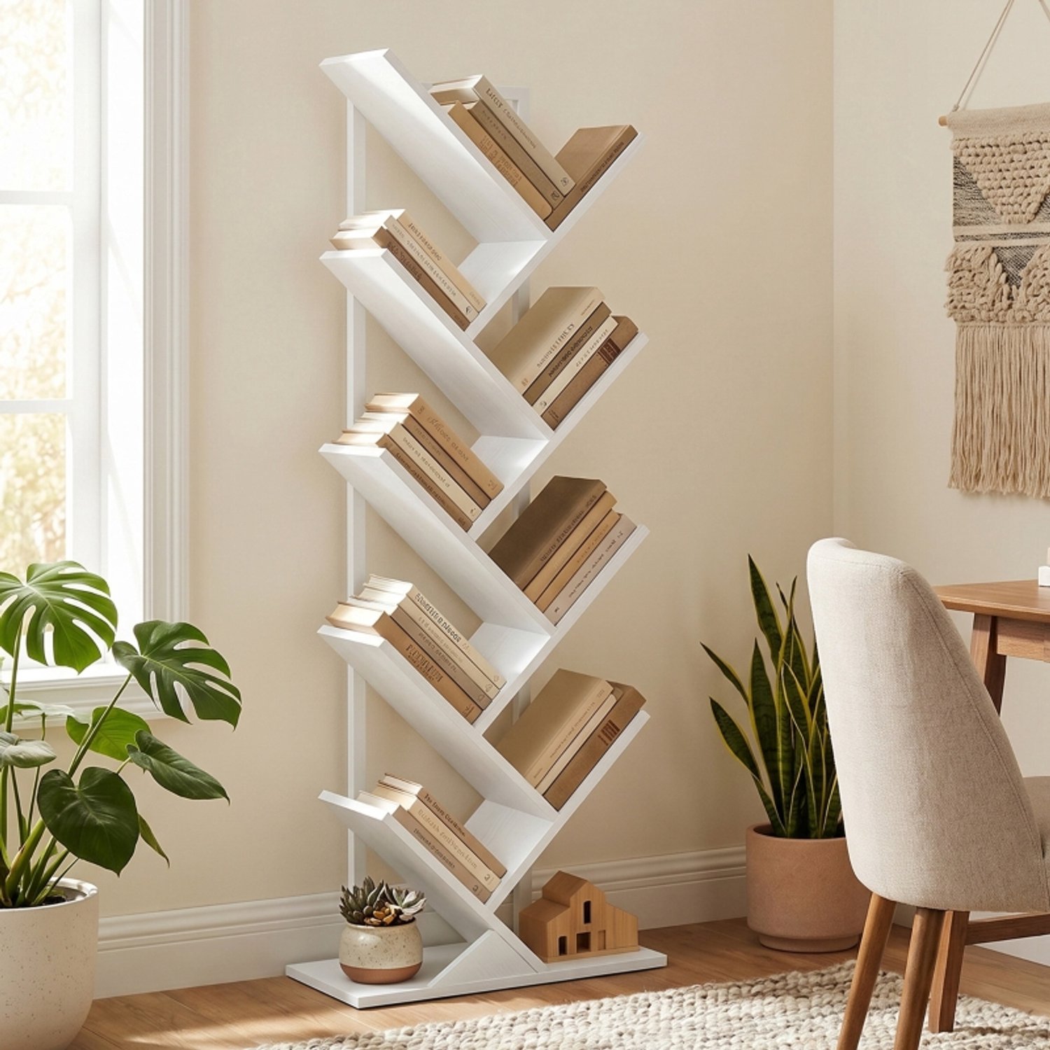 CHICFURN Boekenkast - Open opbergen - Staalframe - Boomvorm - Wit