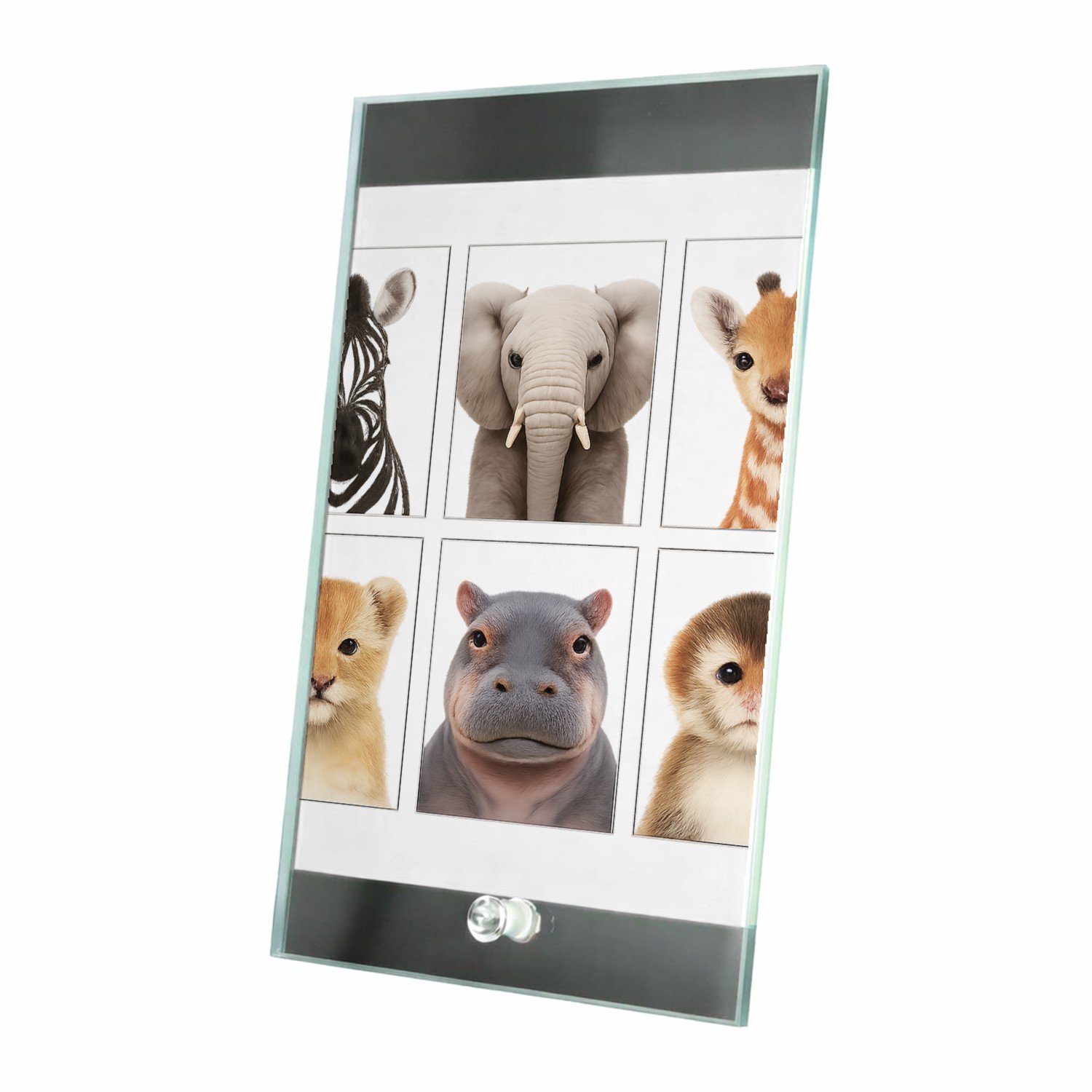 Mr Cadeautjes Glasframe 15 x 23 - design Vier rustige dierenportretten in een strak museumgrid | cadeau Wit