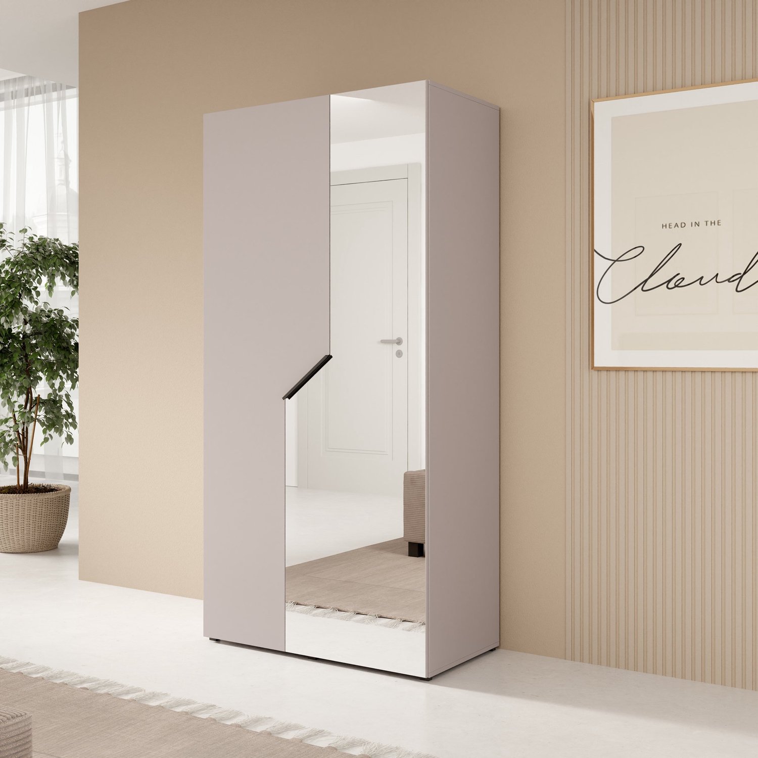 MEUBELLA Arena - Kledingkast 2-deurs - Spiegel - Beige - 100x202x50cm